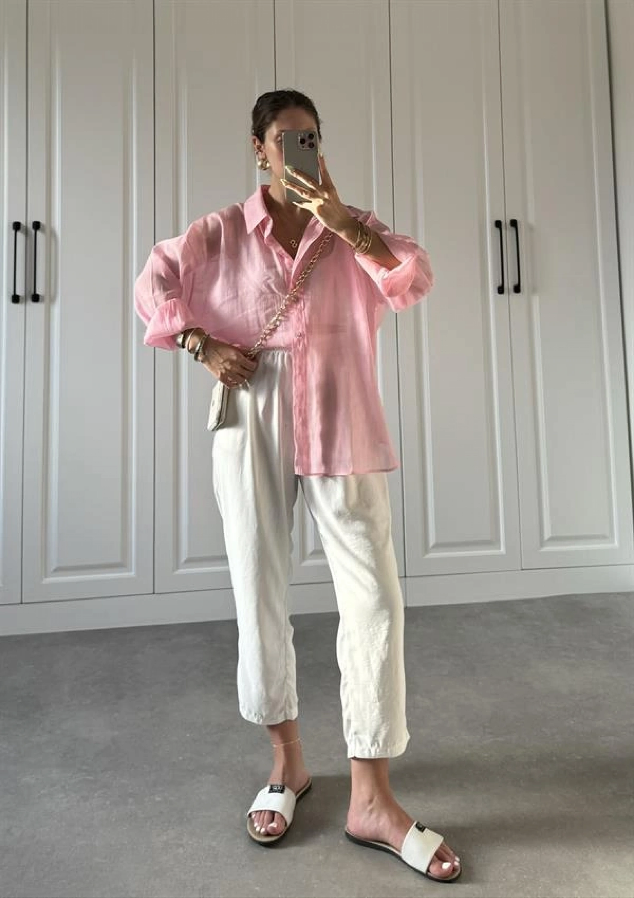 Transparan Pembe Oversize Gömlek