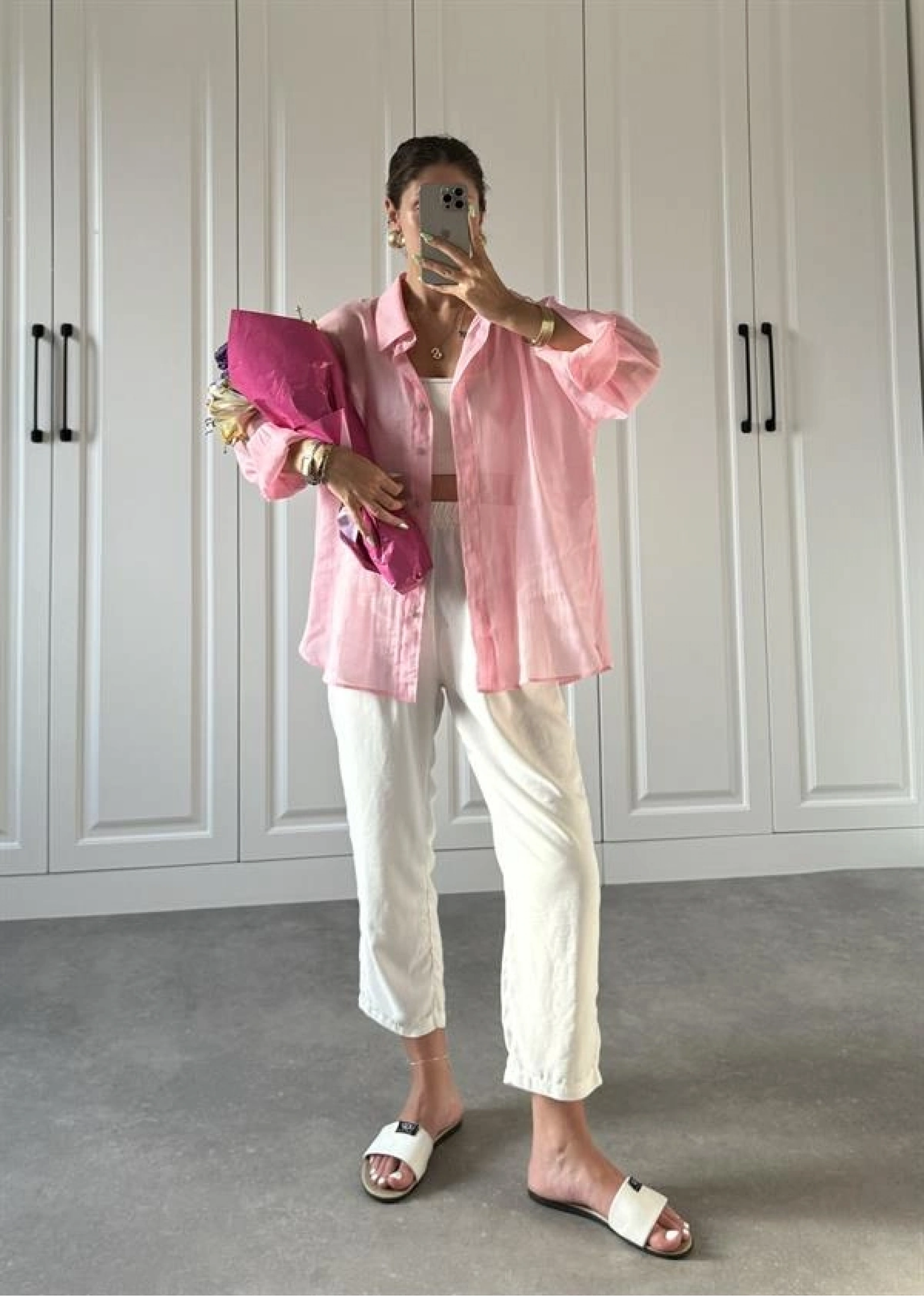 Transparan Pembe Oversize Gömlek