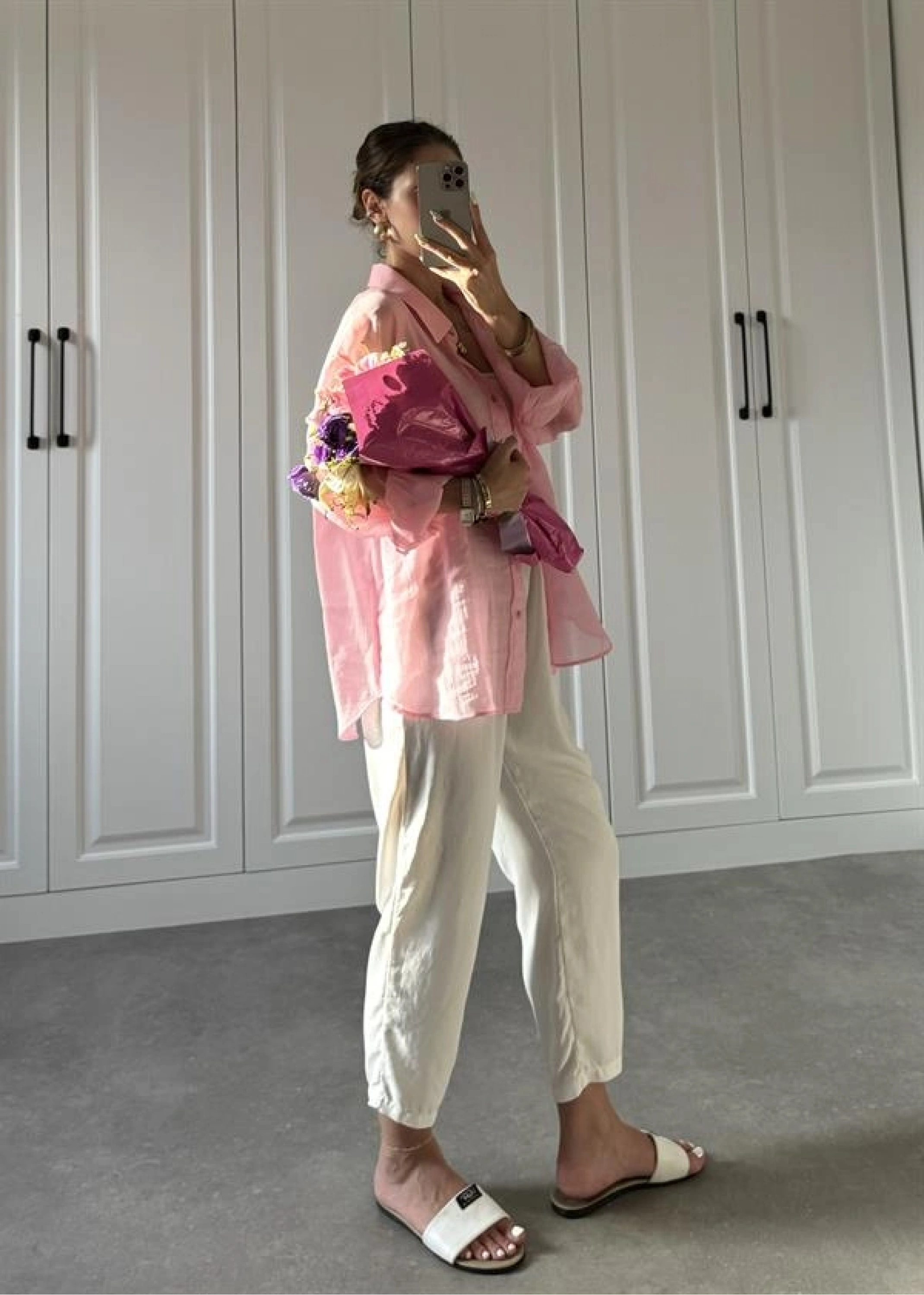 Transparan Pembe Oversize Gömlek