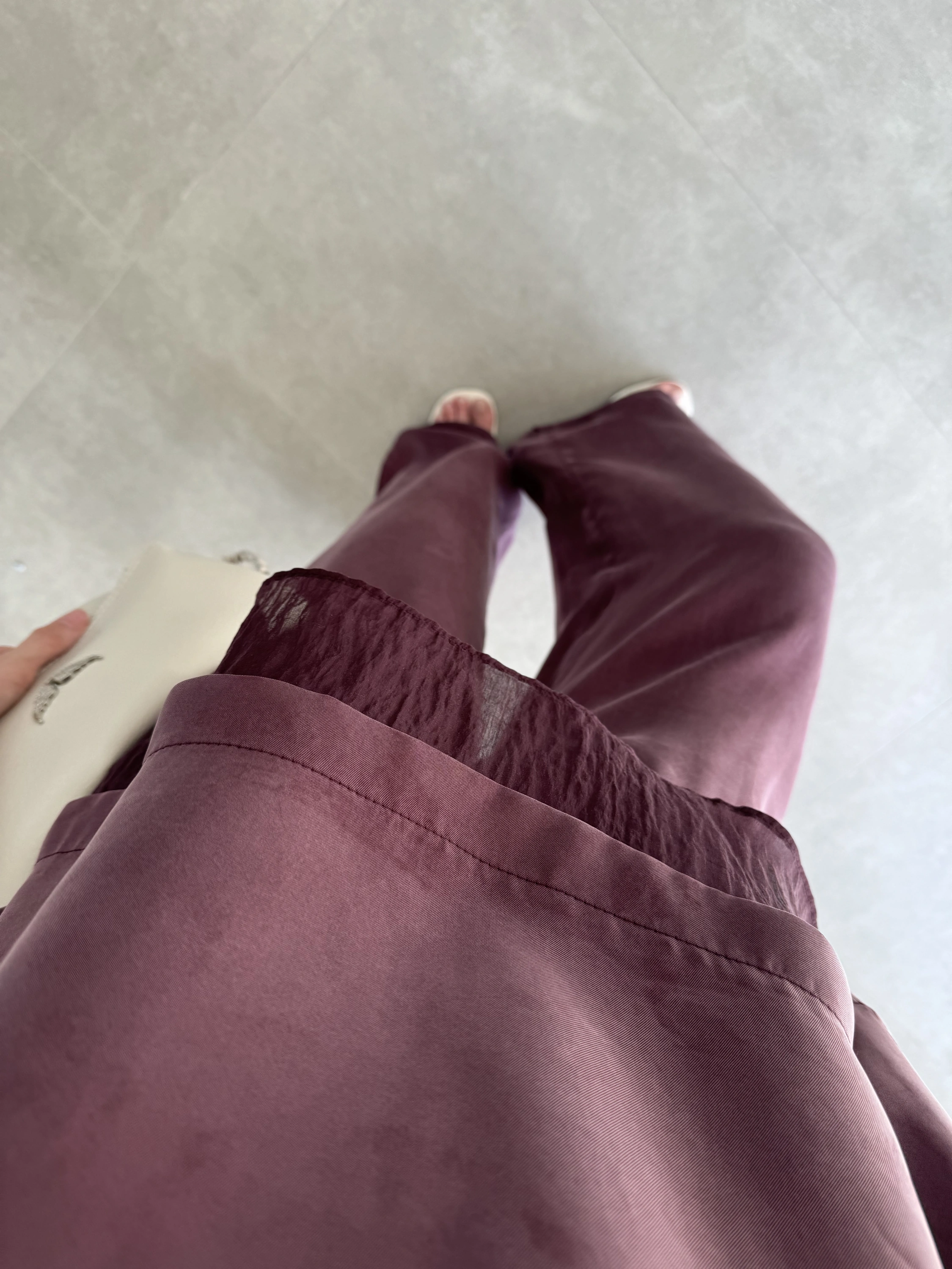 Tül Detaylı Mürdüm Bluz Takım