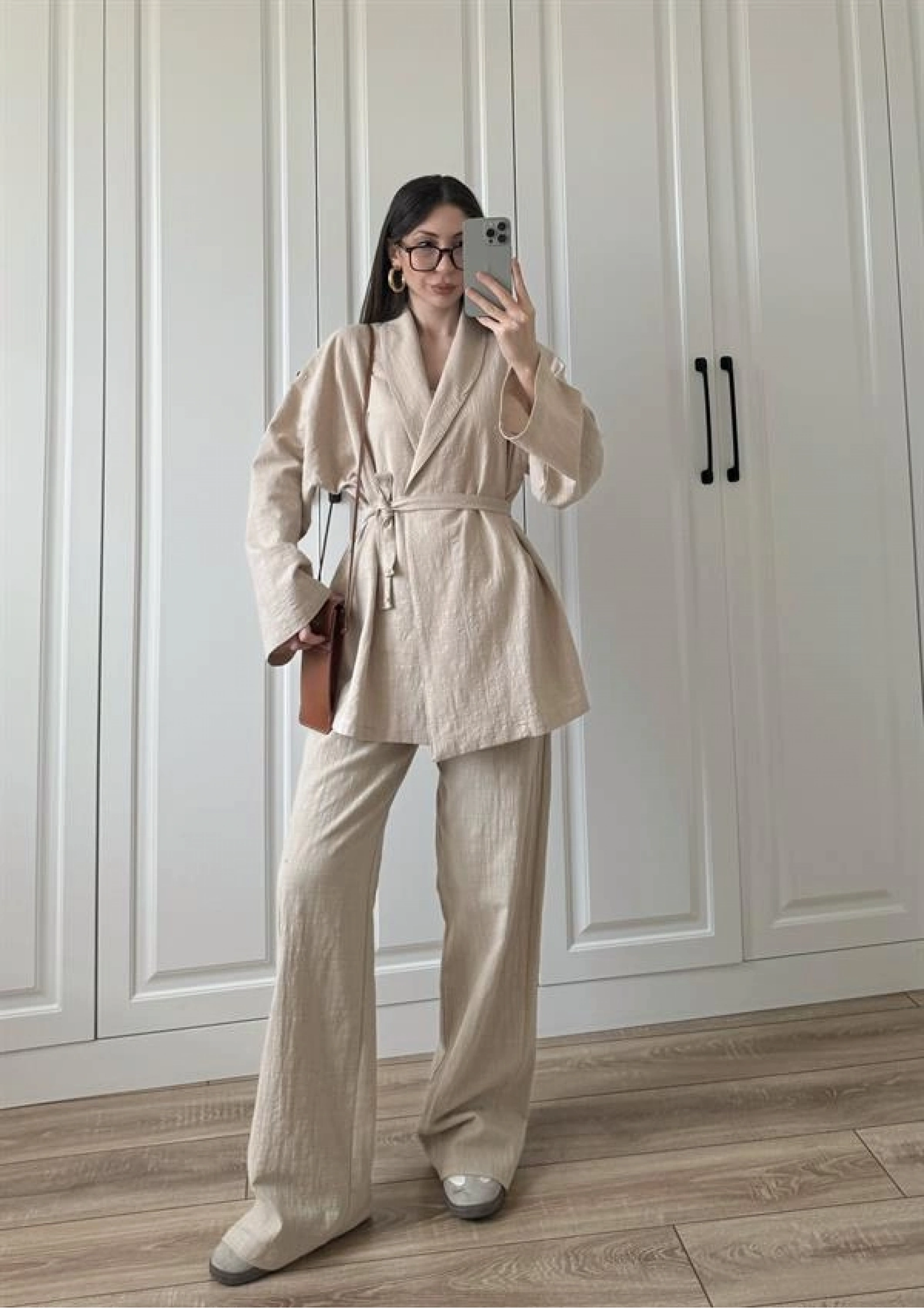 Vool Ham Keten Bej Kimono Takım