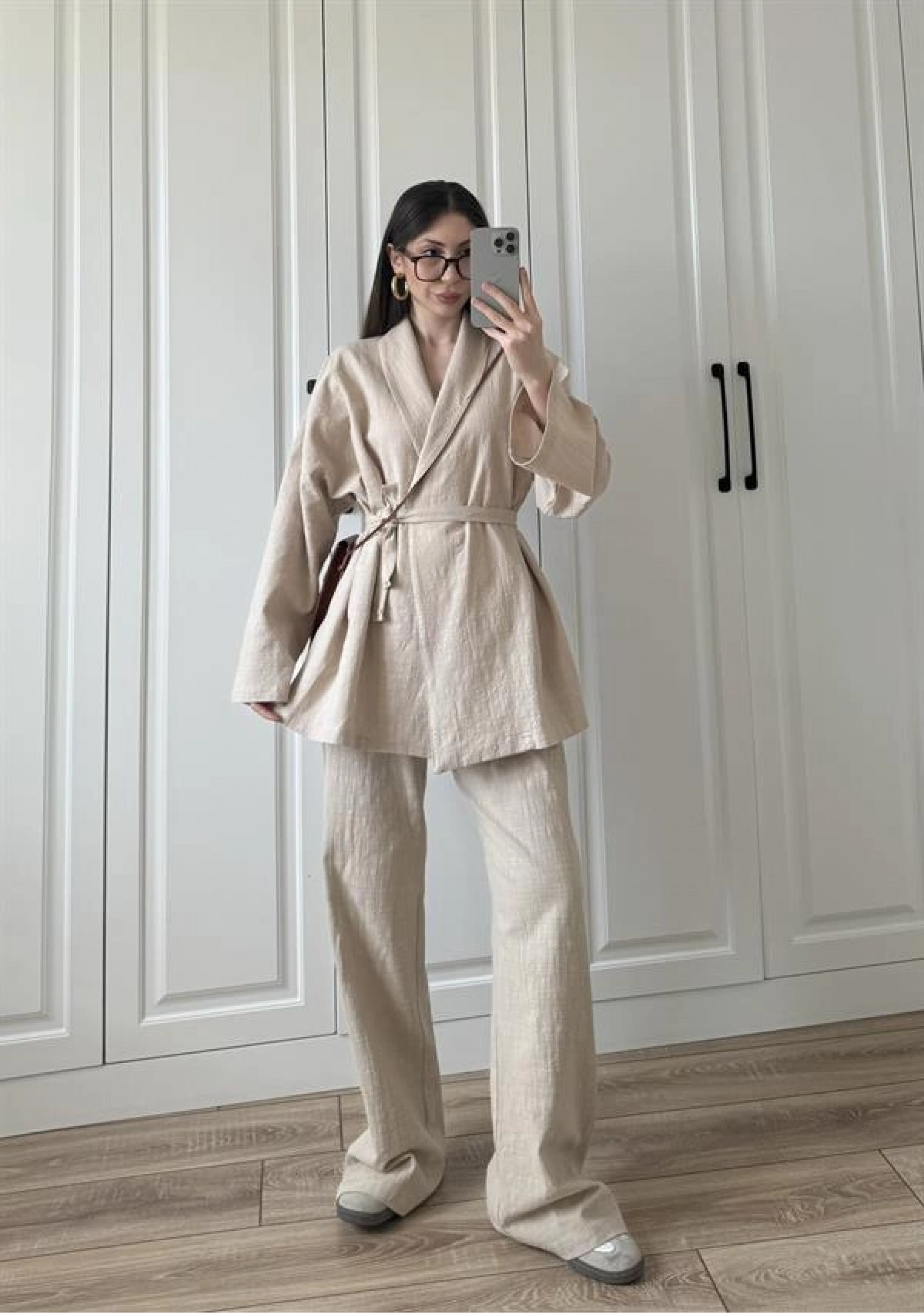 Vool Ham Keten Bej Kimono Takım