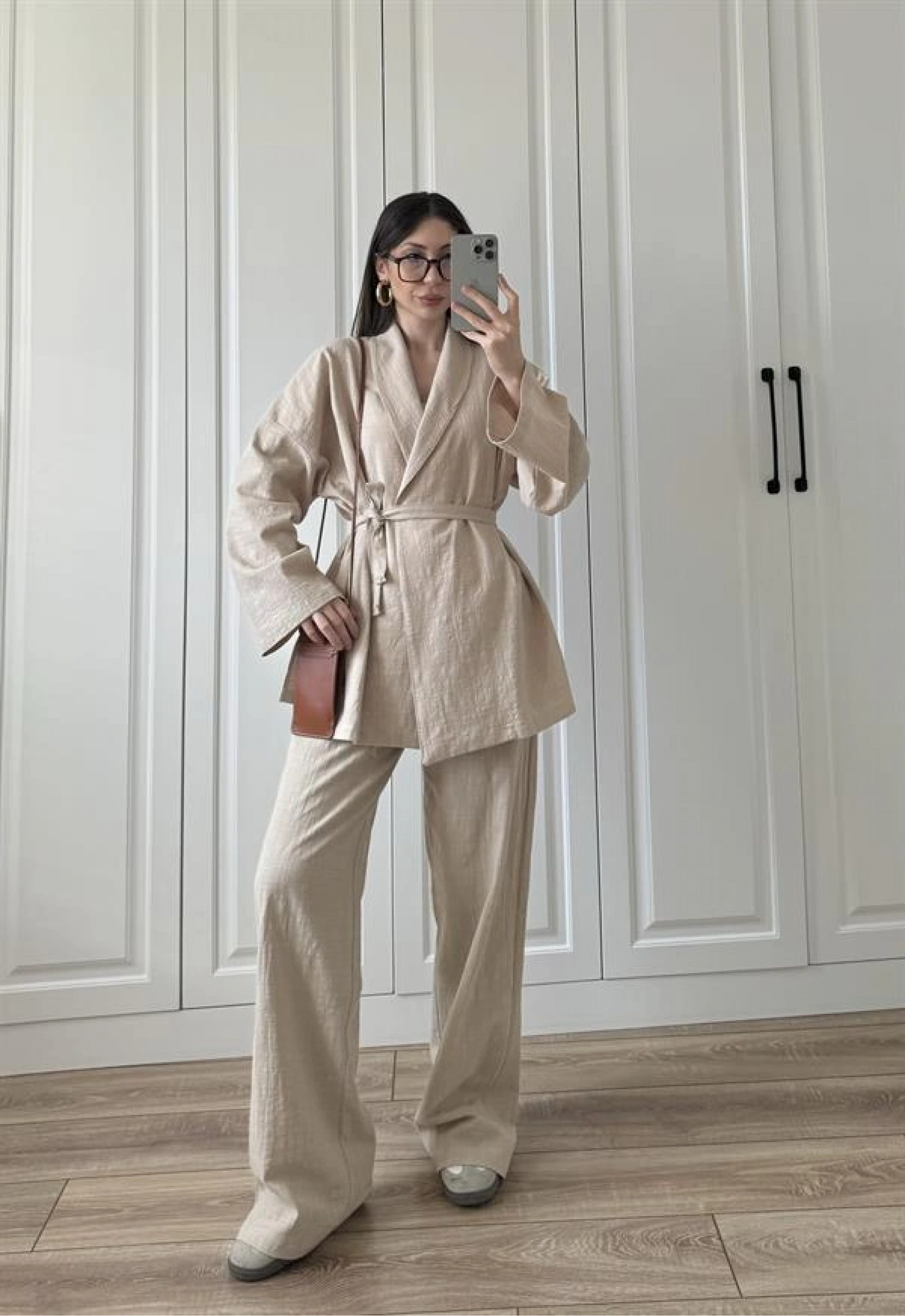 Vool Ham Keten Bej Kimono Takım
