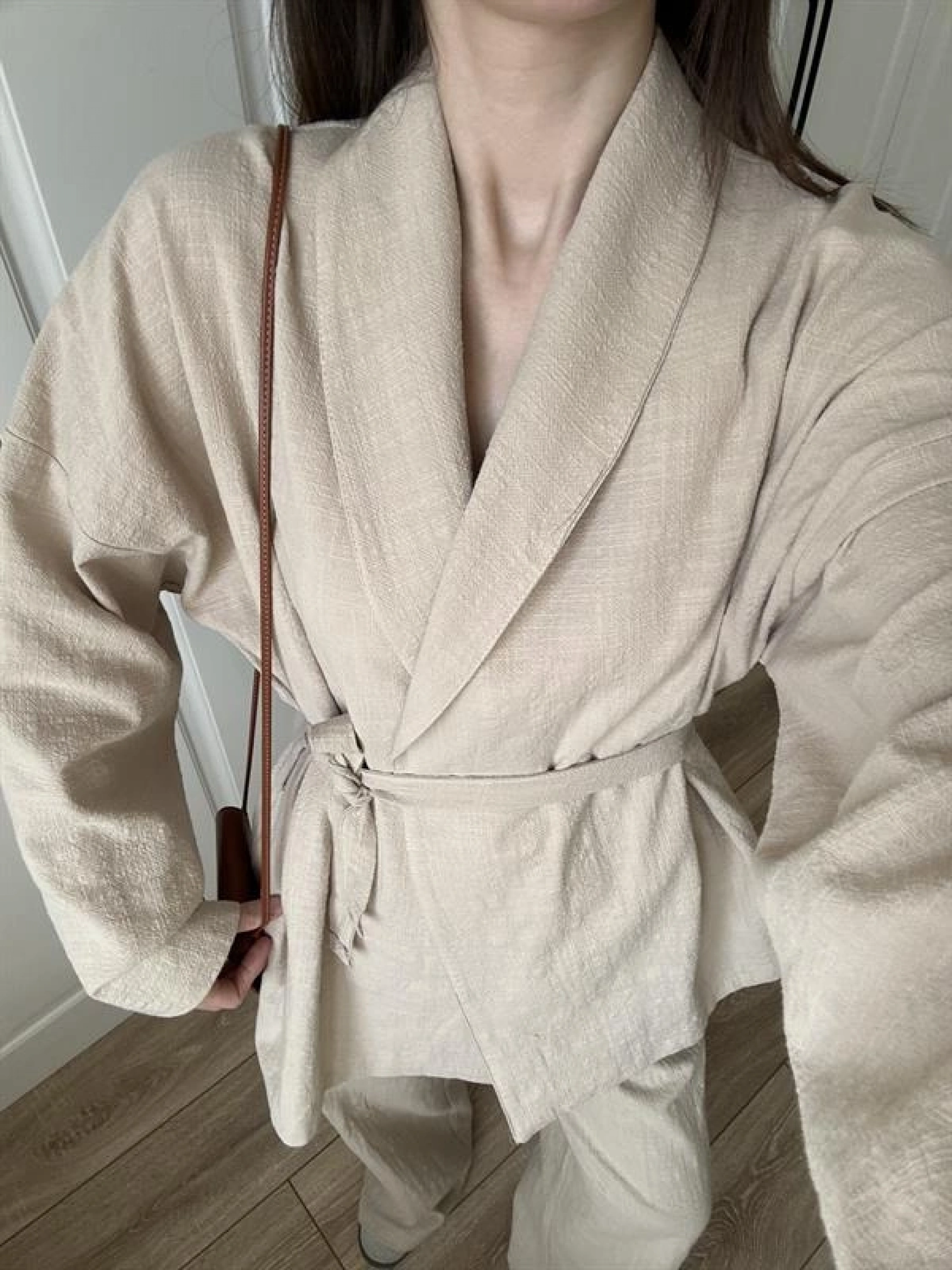 Vool Ham Keten Bej Kimono Takım