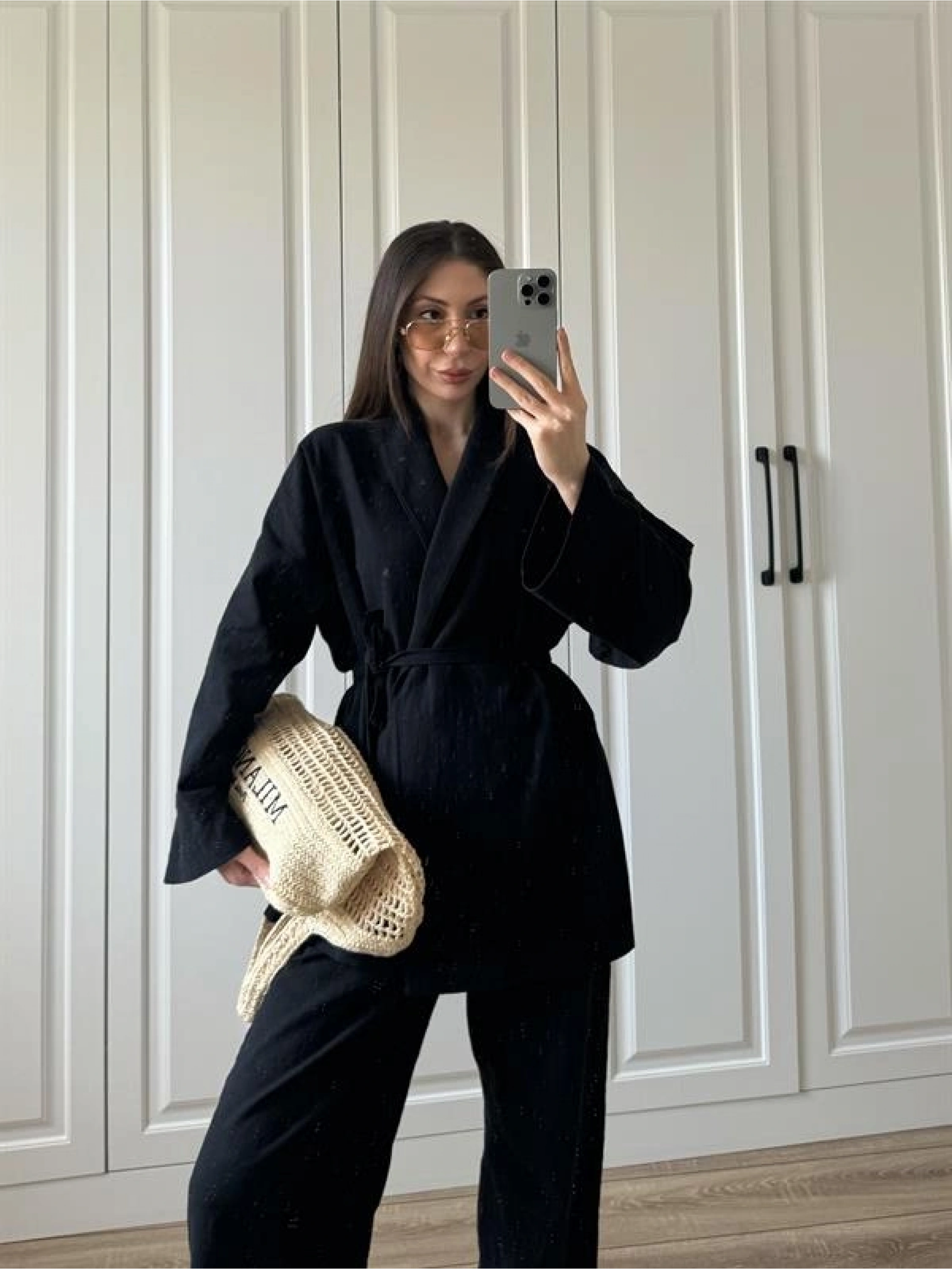 Vool Ham Keten Siyah Kimono Takım