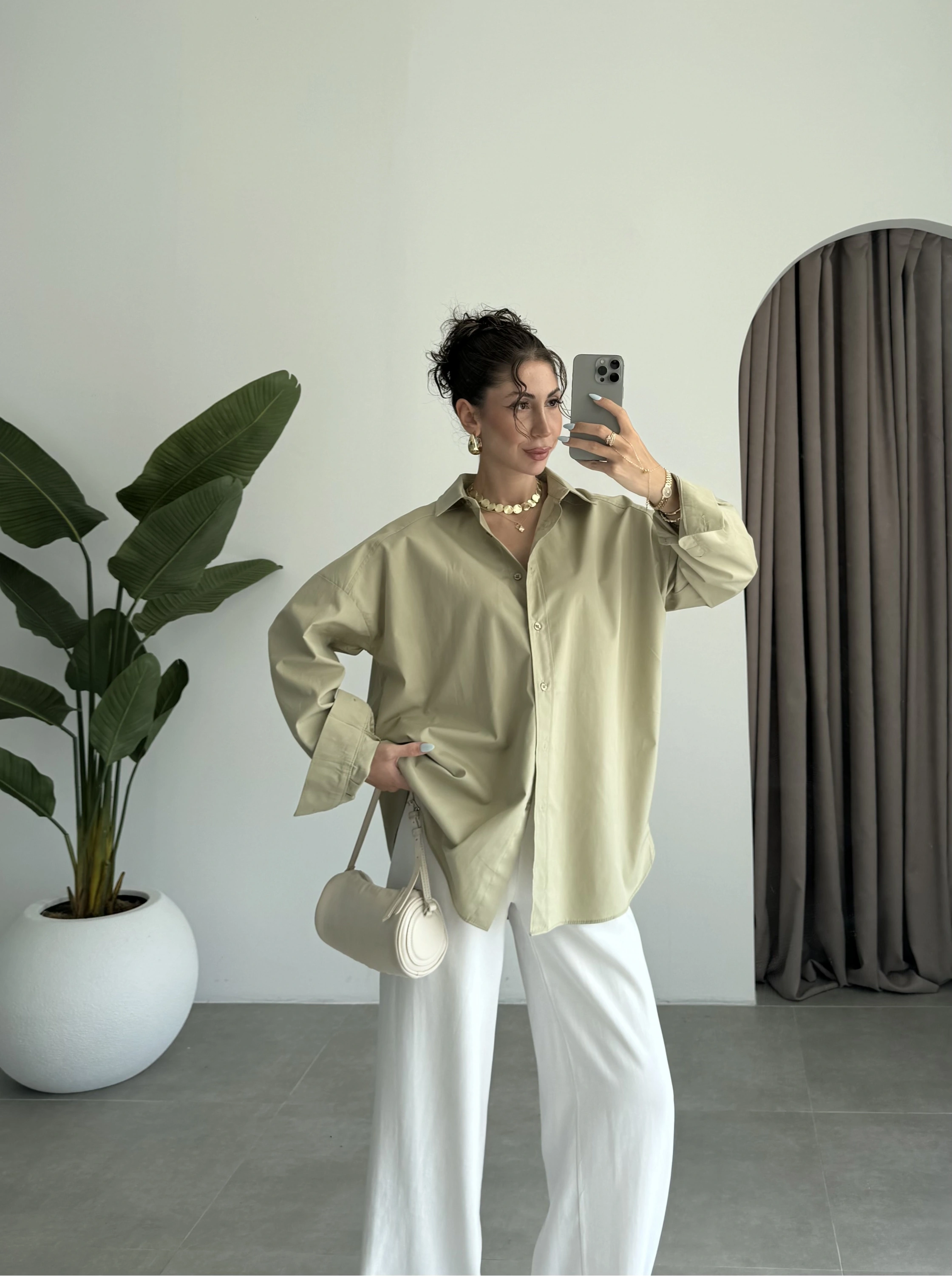 Yale Oversize Poplin Açık Haki Gömlek