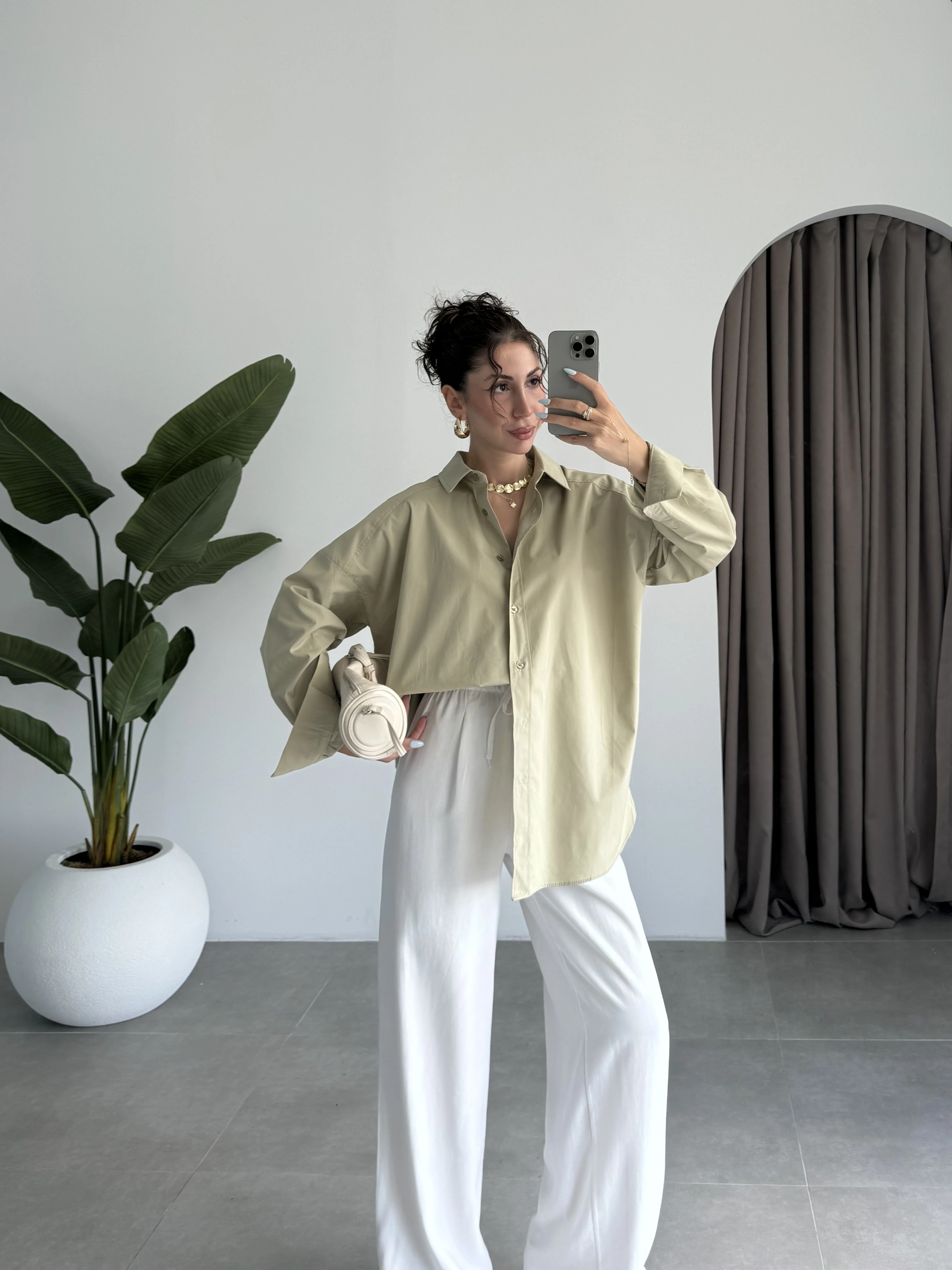 Yale Oversize Poplin Açık Haki Gömlek