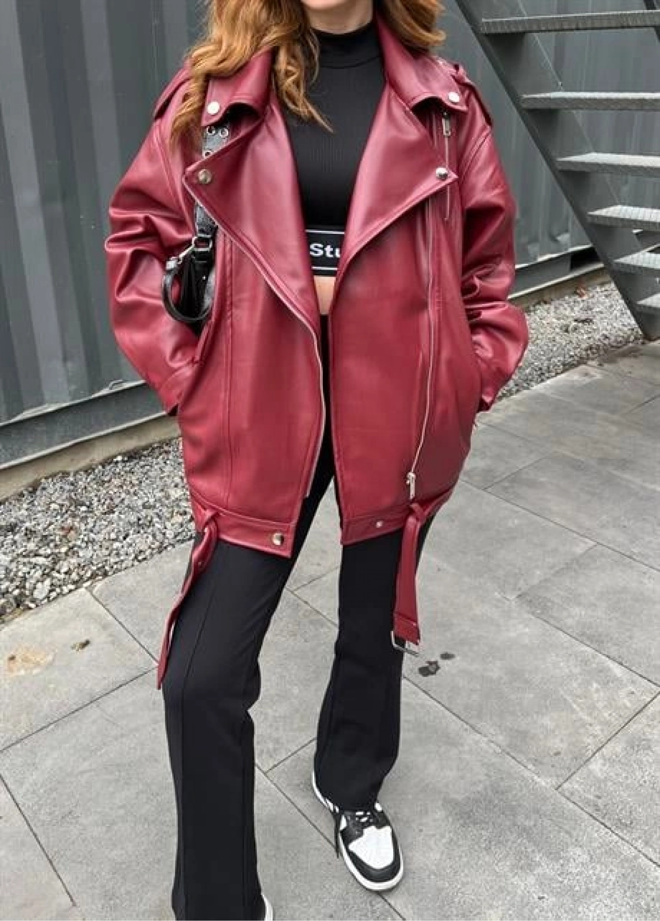 Zara Model Bordo Deri Biker Ceket