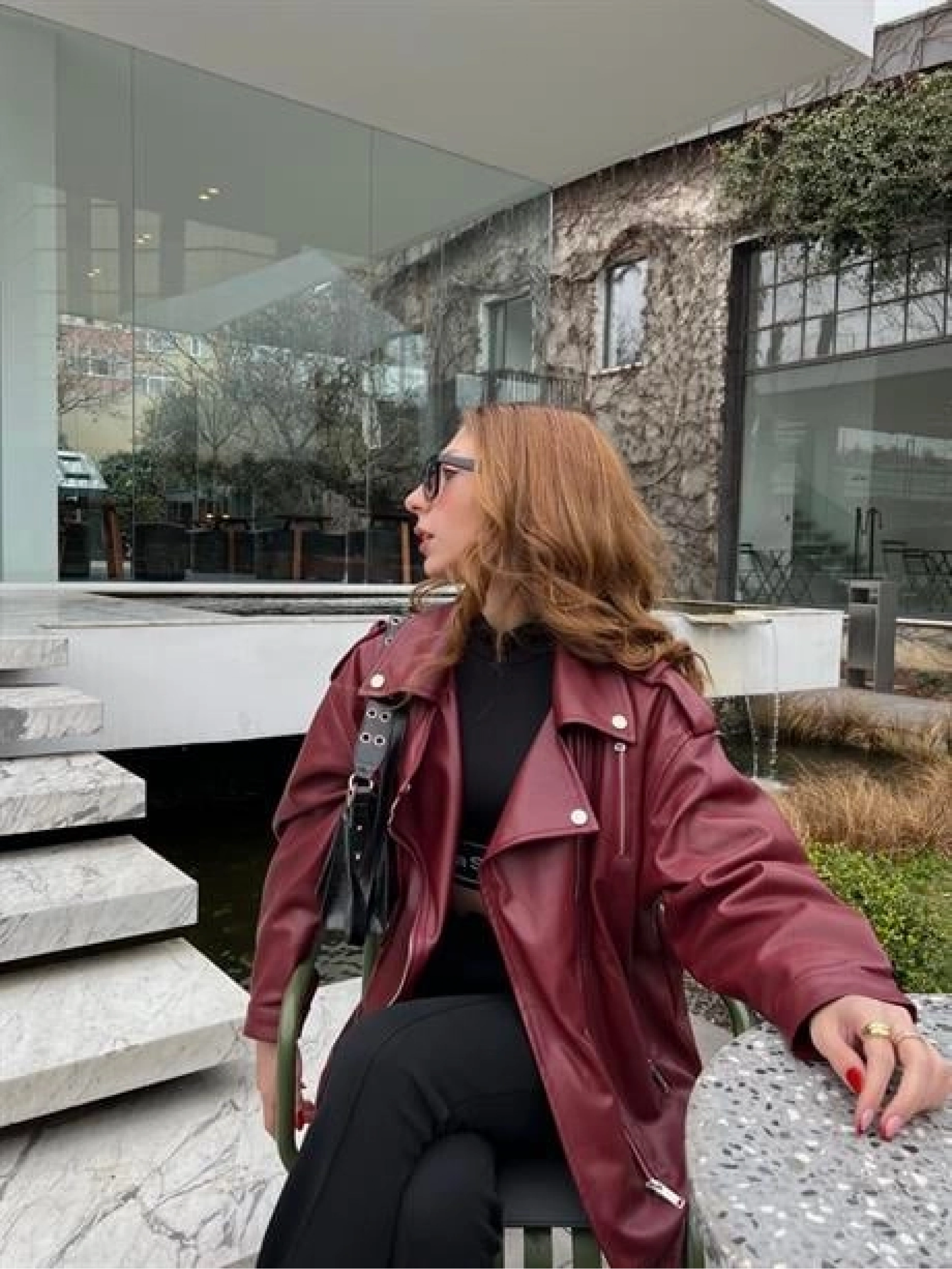 Zara Model Bordo Deri Biker Ceket