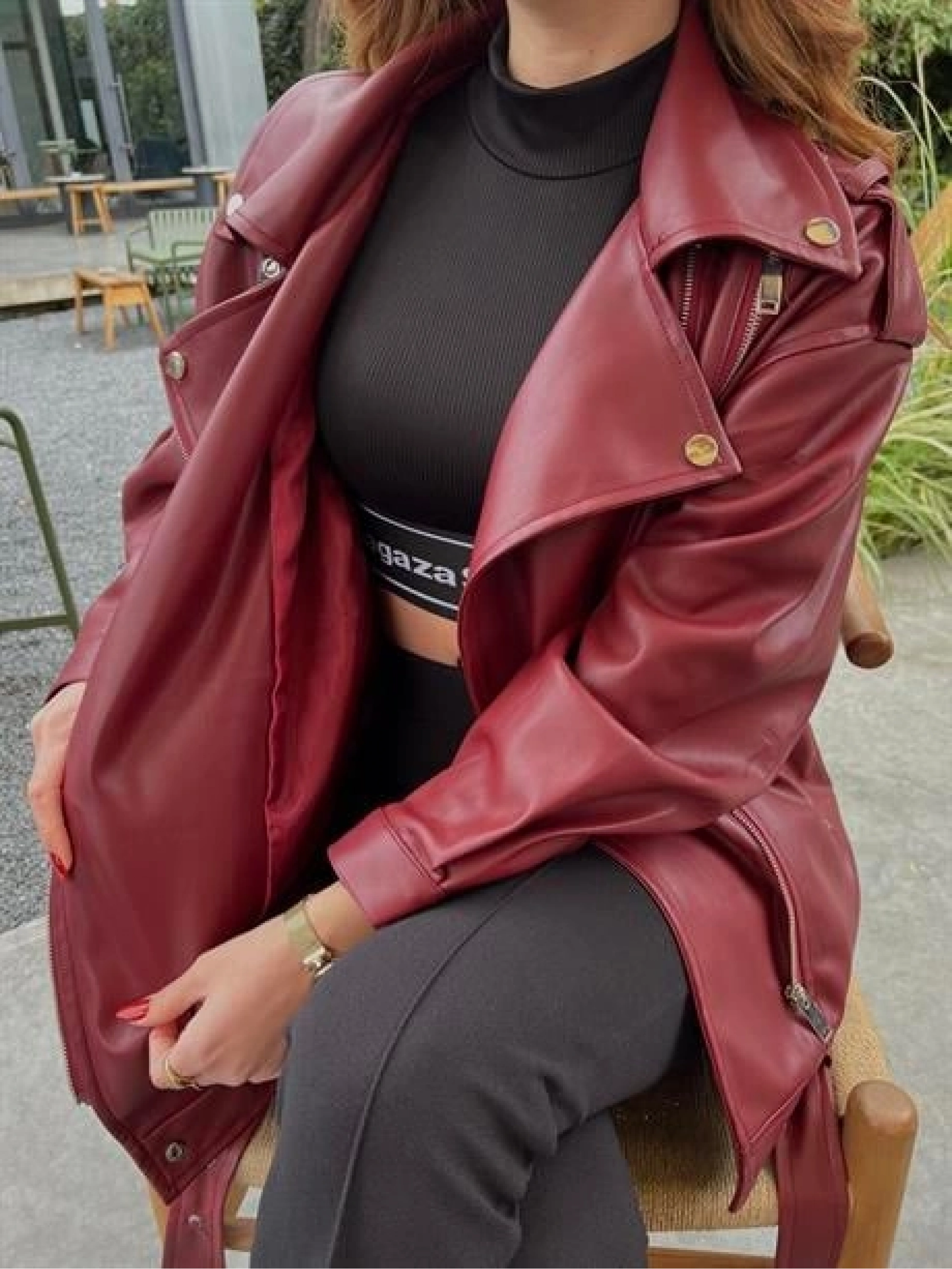 Zara Model Bordo Deri Biker Ceket