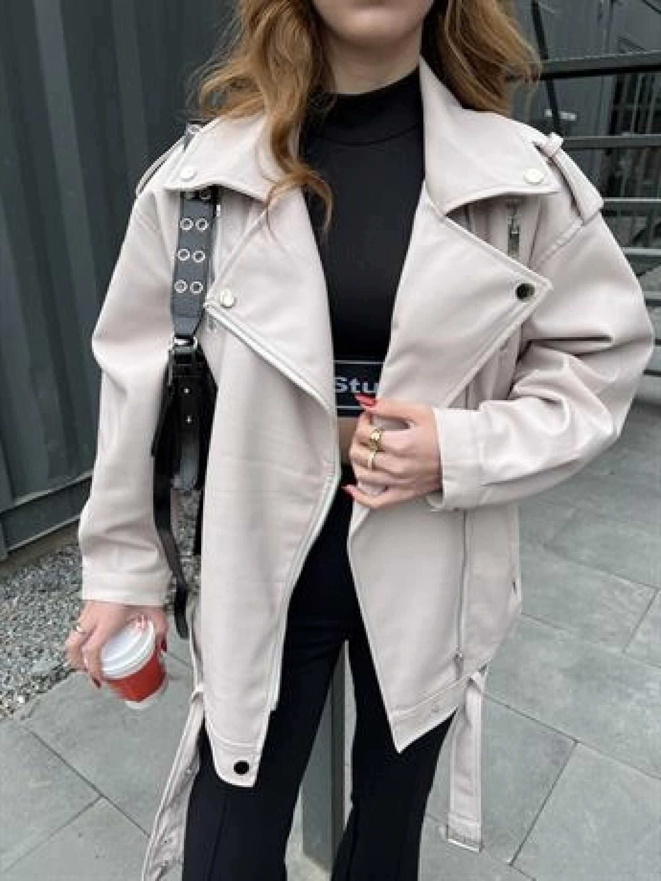 Zara Model Nude Deri Biker Ceket