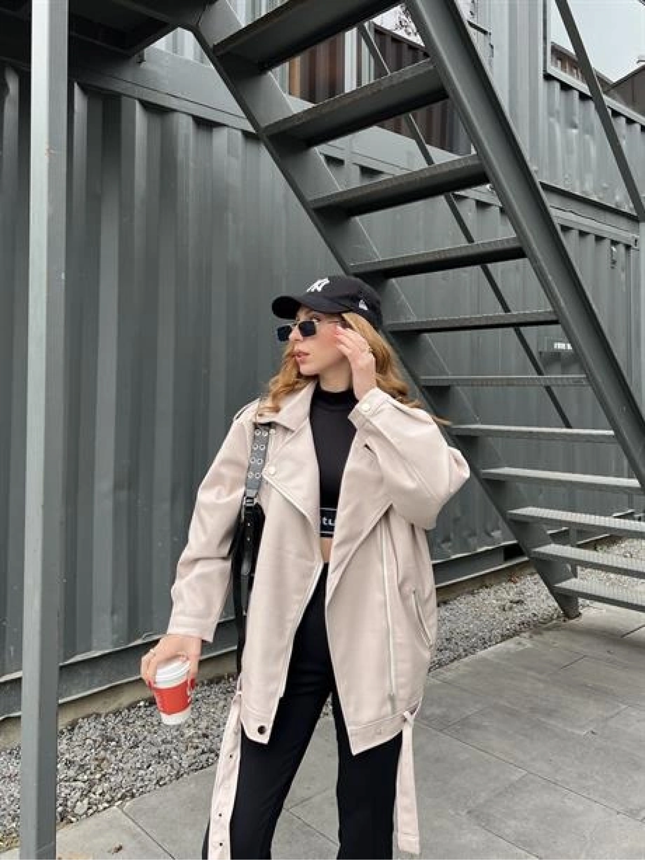 Zara Model Nude Deri Biker Ceket