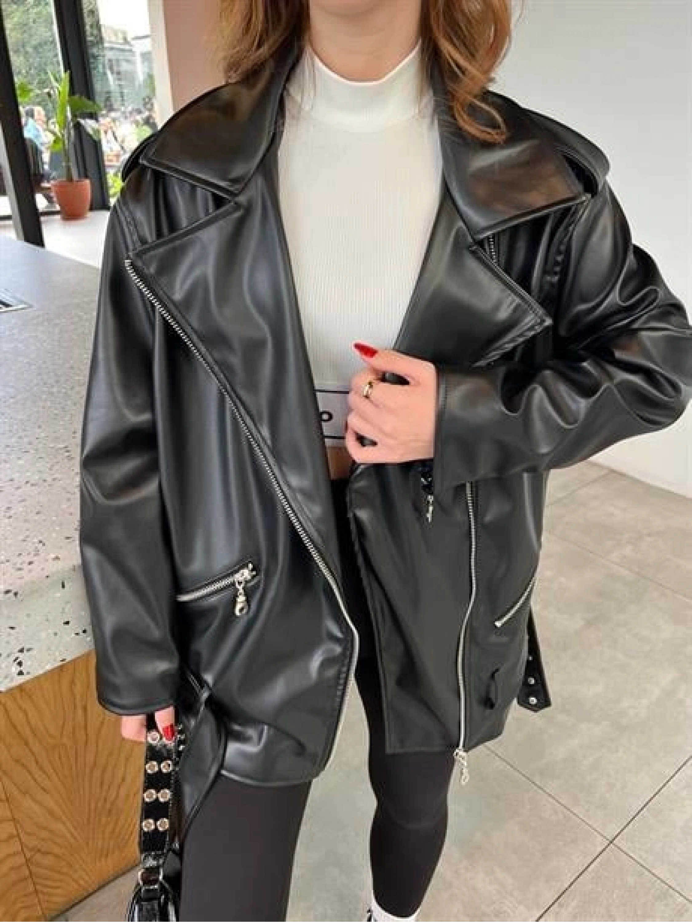 Zara Model Siyah Deri Biker Ceket