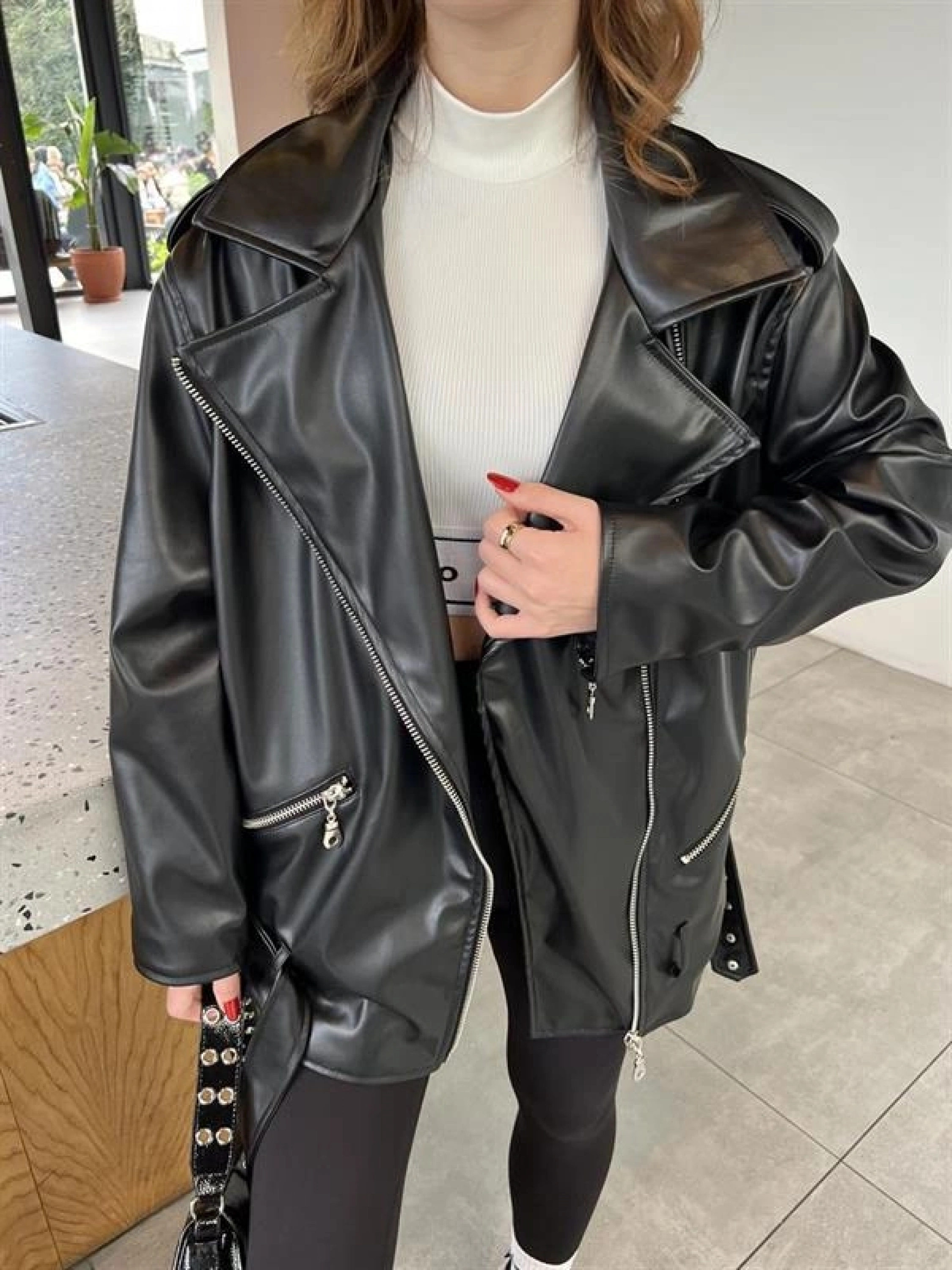 Zara Model Siyah Deri Biker Ceket