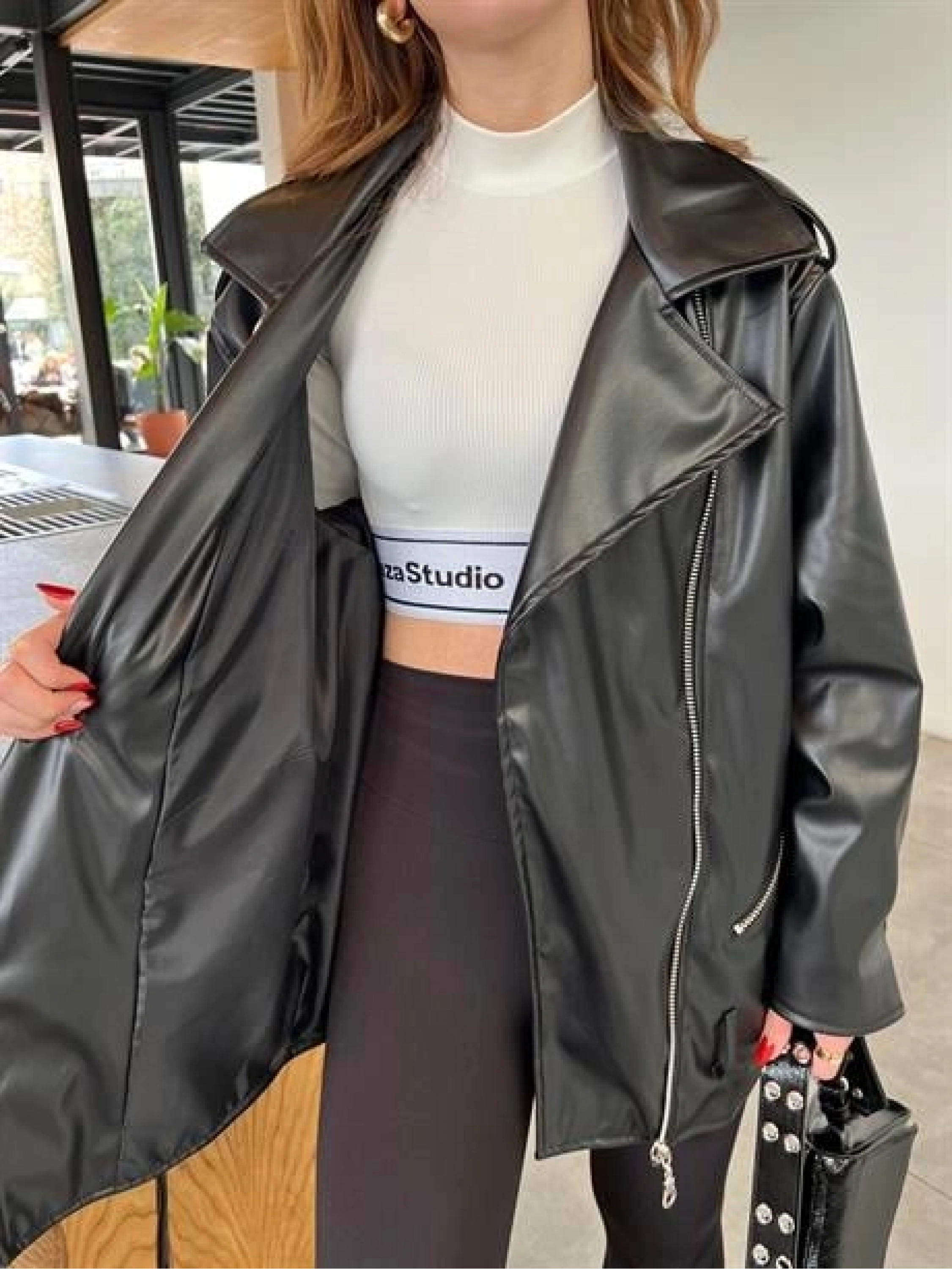 Zara Model Siyah Deri Biker Ceket
