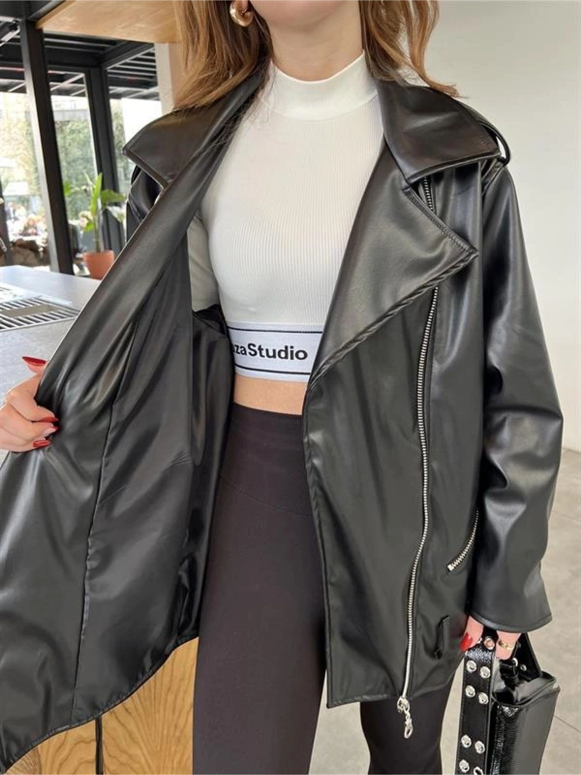 Zara Model Siyah Deri Biker Ceket