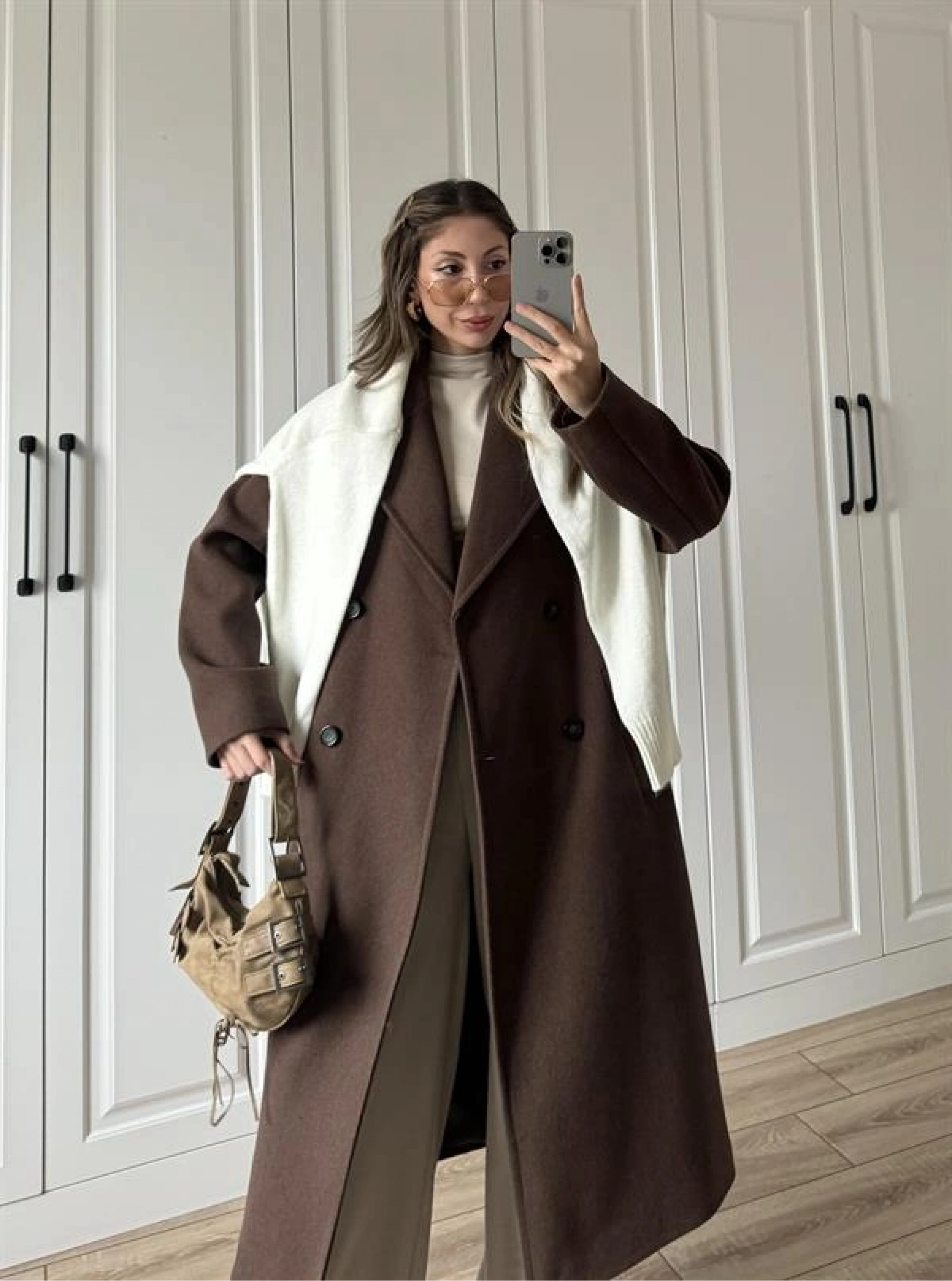 Zr Model Oversize Kahve Kaşe Kaban