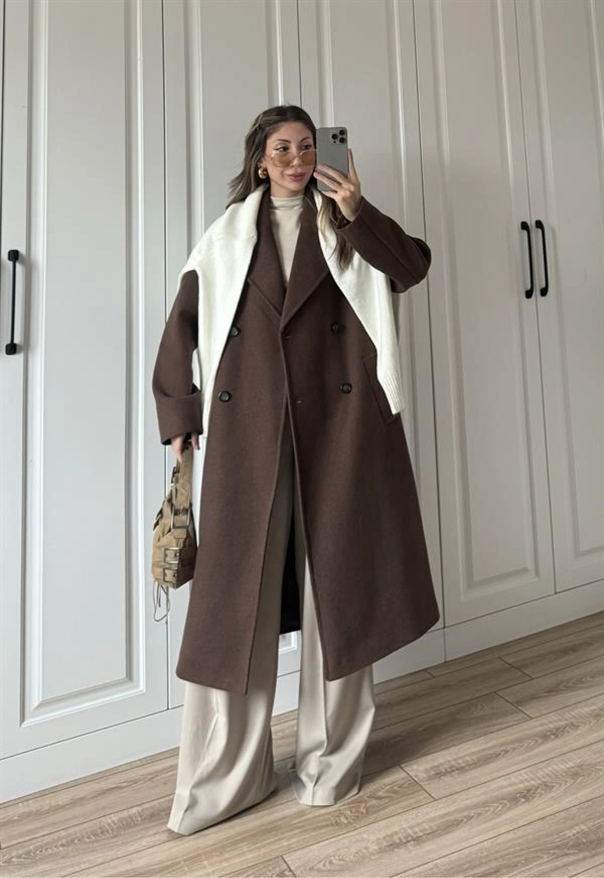 Zr Model Oversize Kahve Kaşe Kaban
