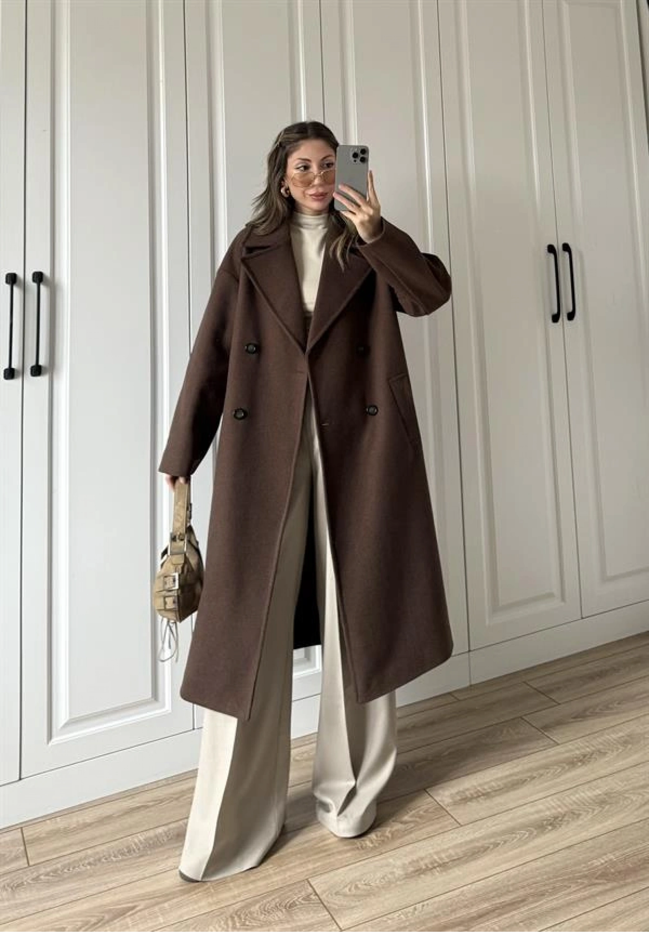 Zr Model Oversize Kahve Kaşe Kaban