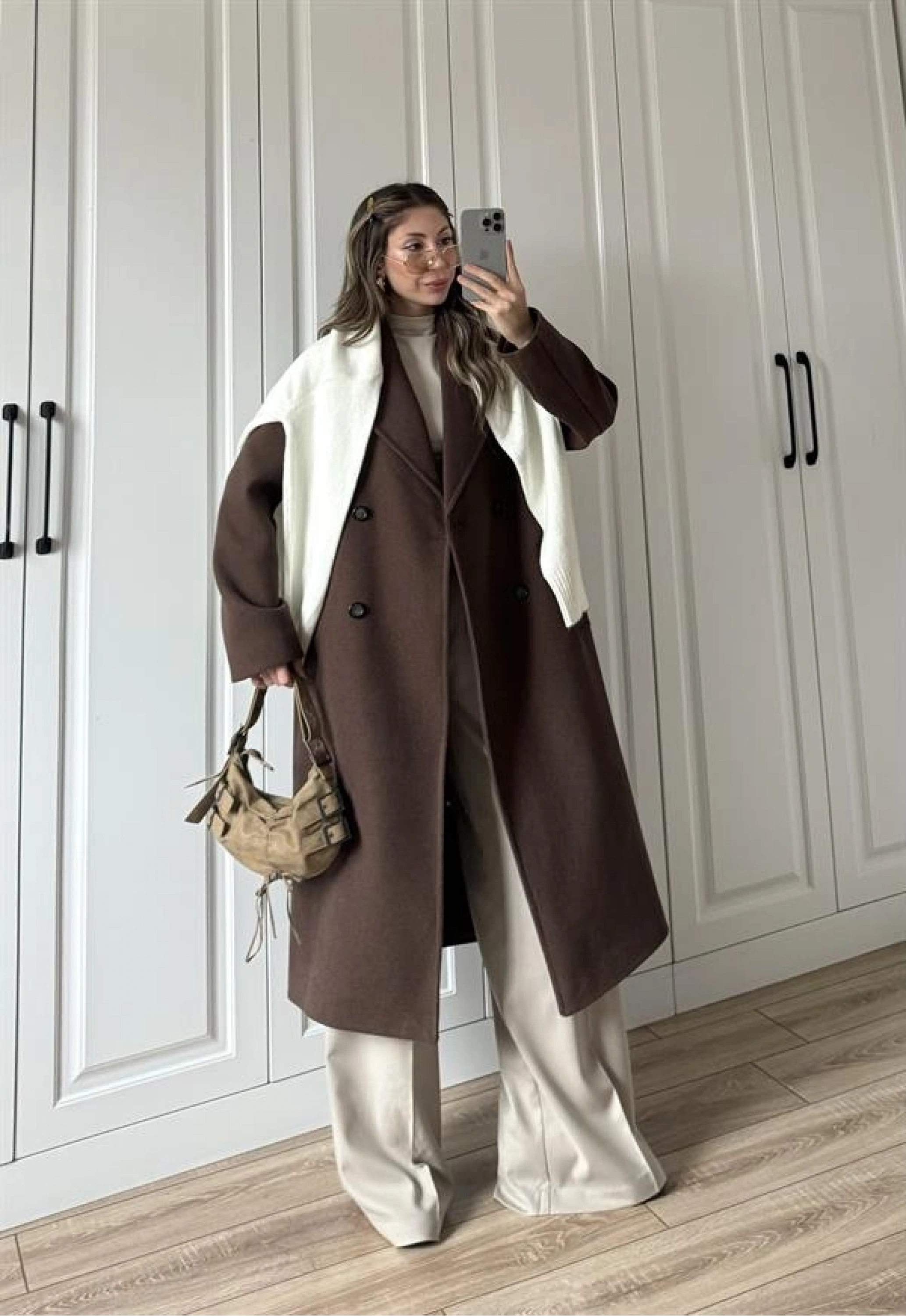 Zr Model Oversize Kahve Kaşe Kaban