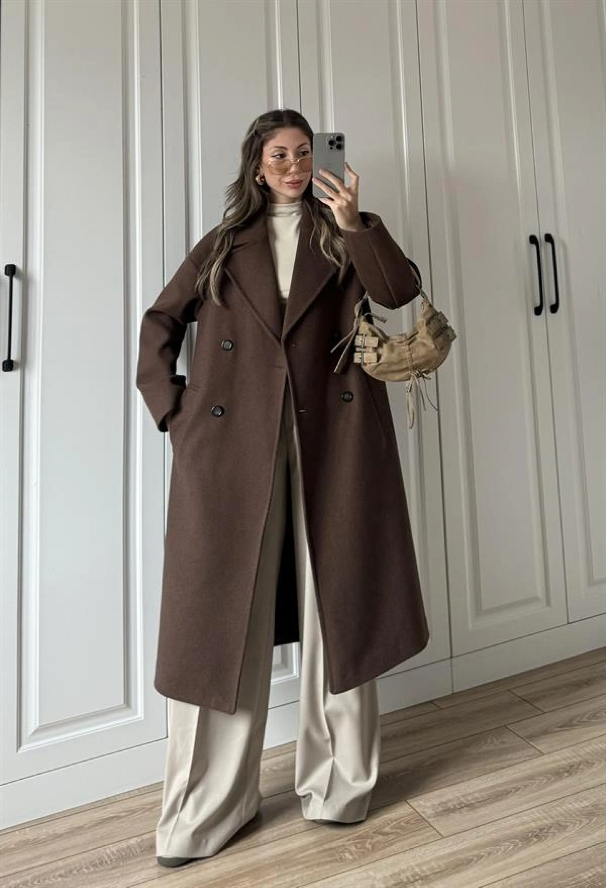 Zr Model Oversize Kahve Kaşe Kaban