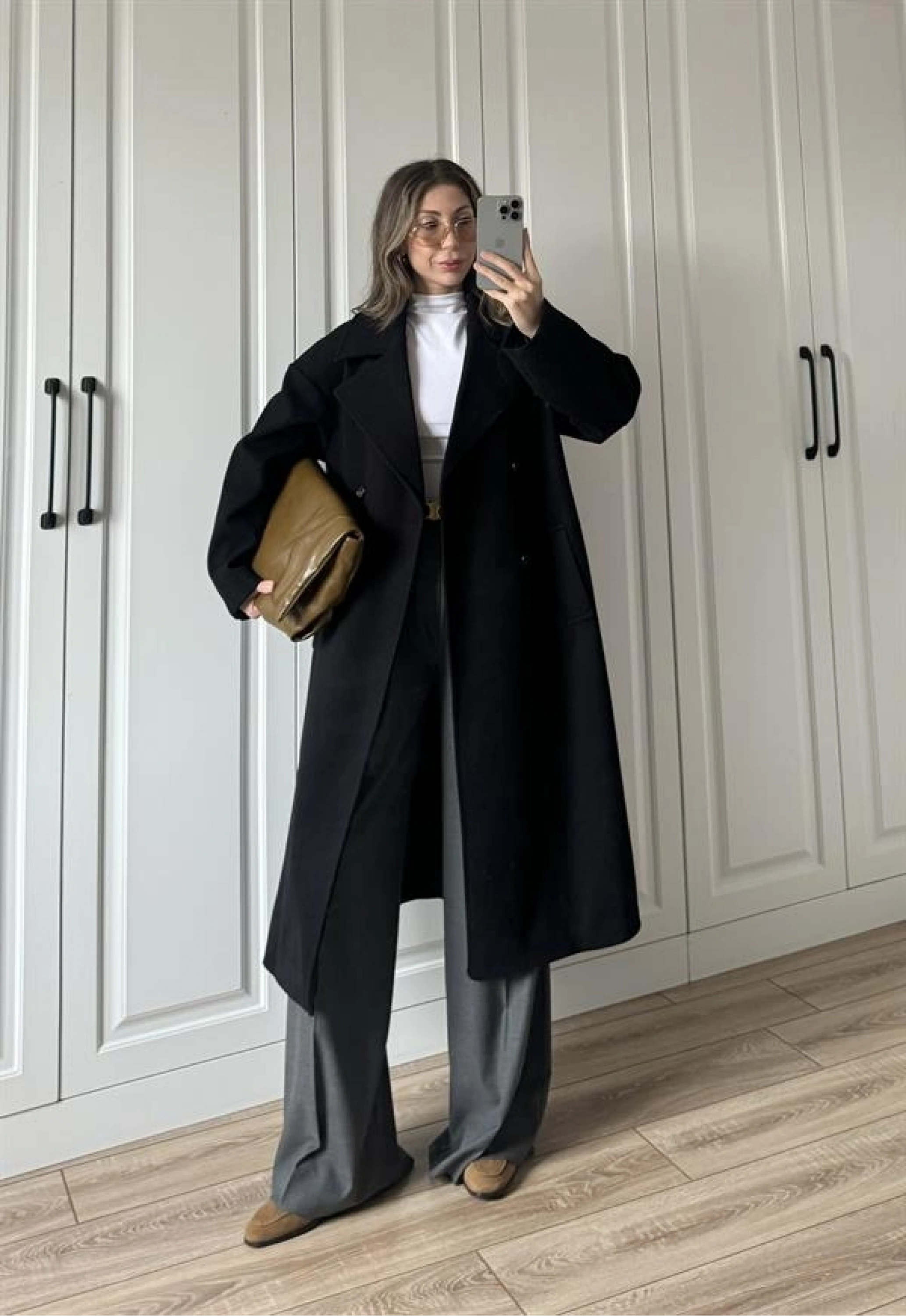 Zr Model Oversize Siyah Kaşe Kaban