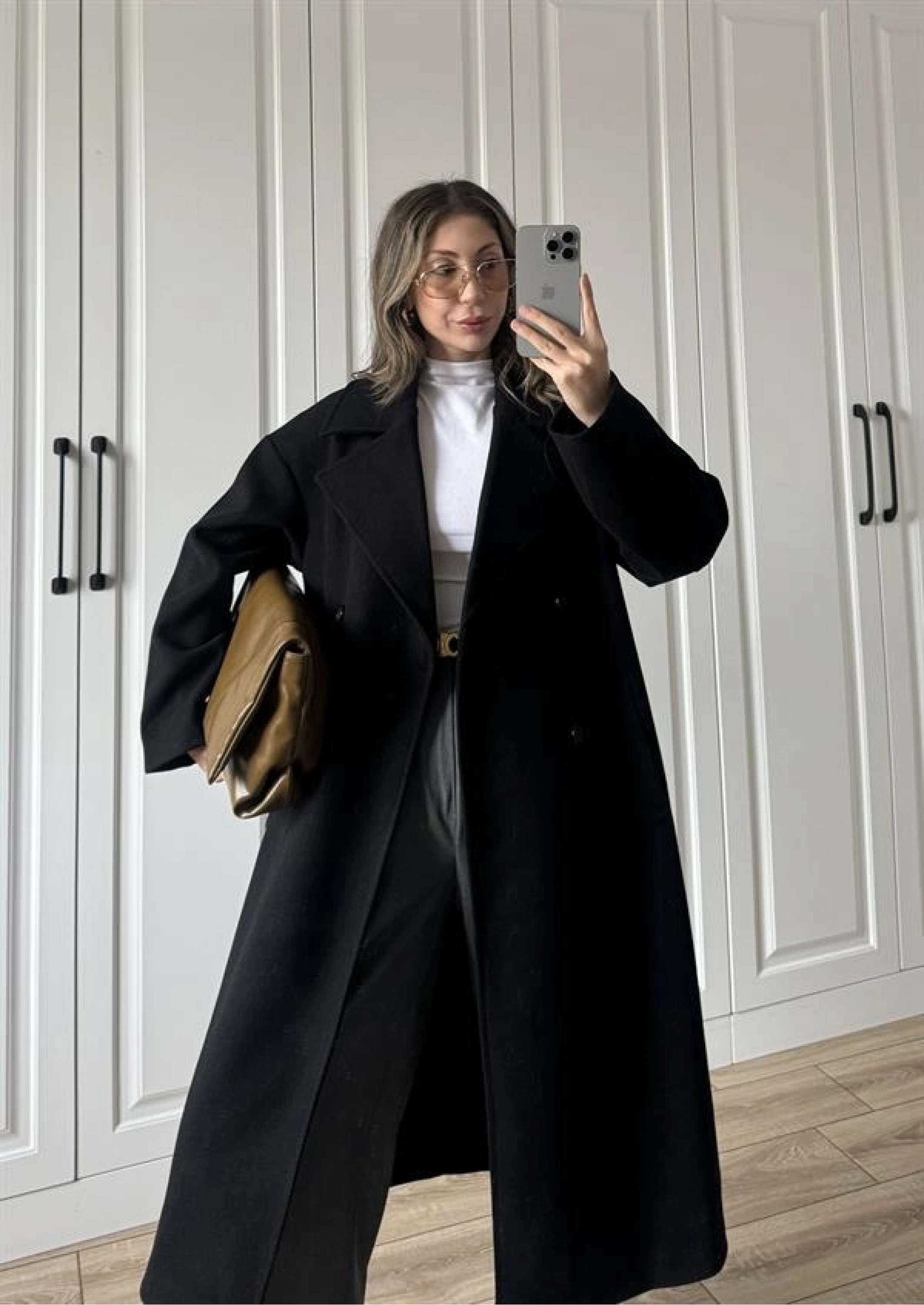 Zr Model Oversize Siyah Kaşe Kaban