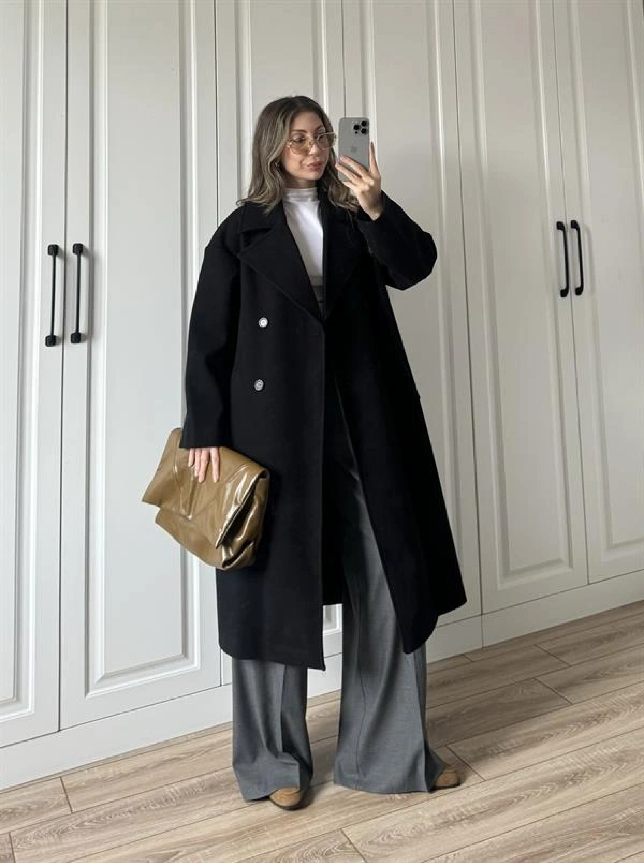 Zr Model Oversize Siyah Kaşe Kaban