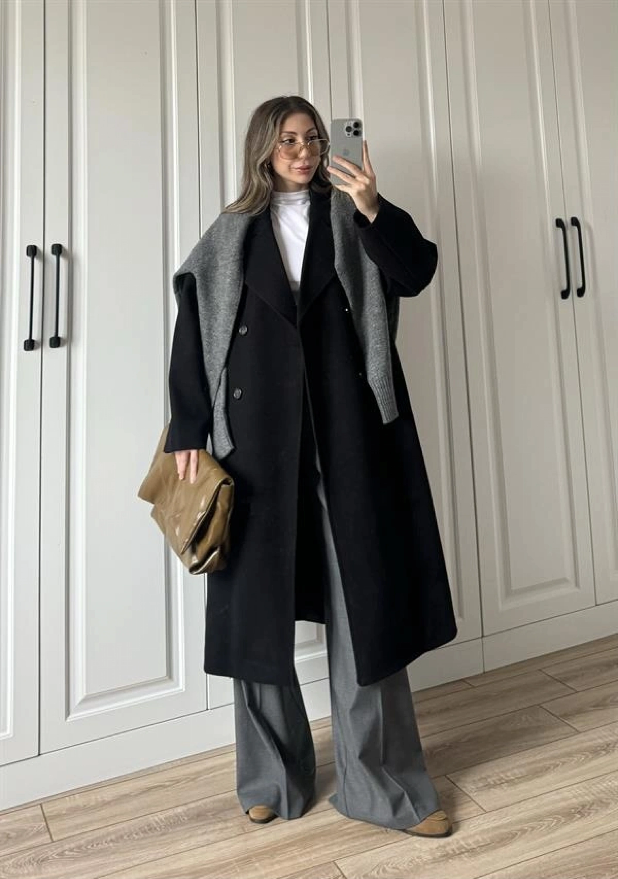 Zr Model Oversize Siyah Kaşe Kaban