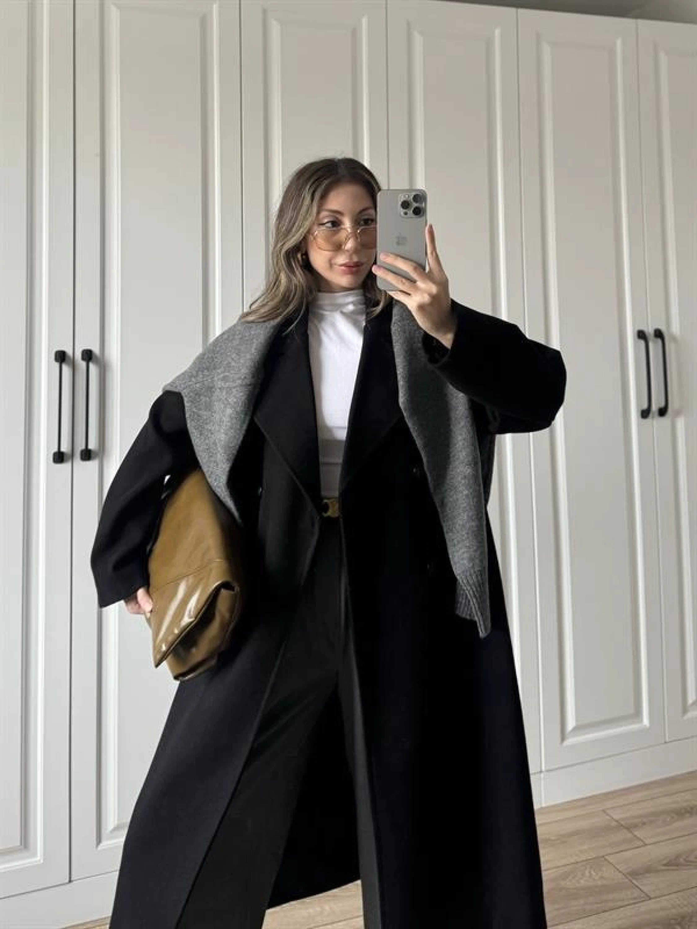 Zr Model Oversize Siyah Kaşe Kaban