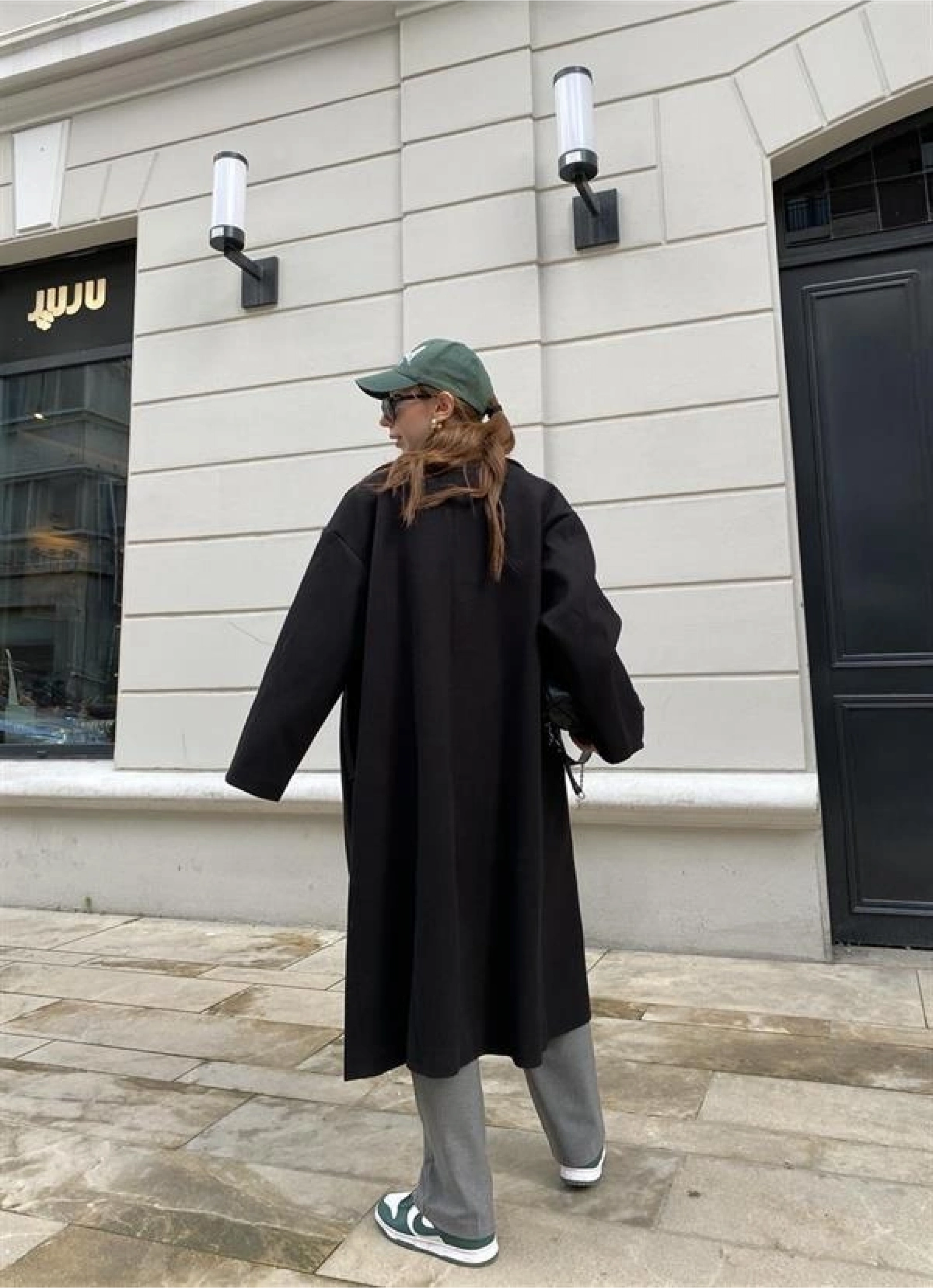 Zr Model Oversize Siyah Kaşe Kaban