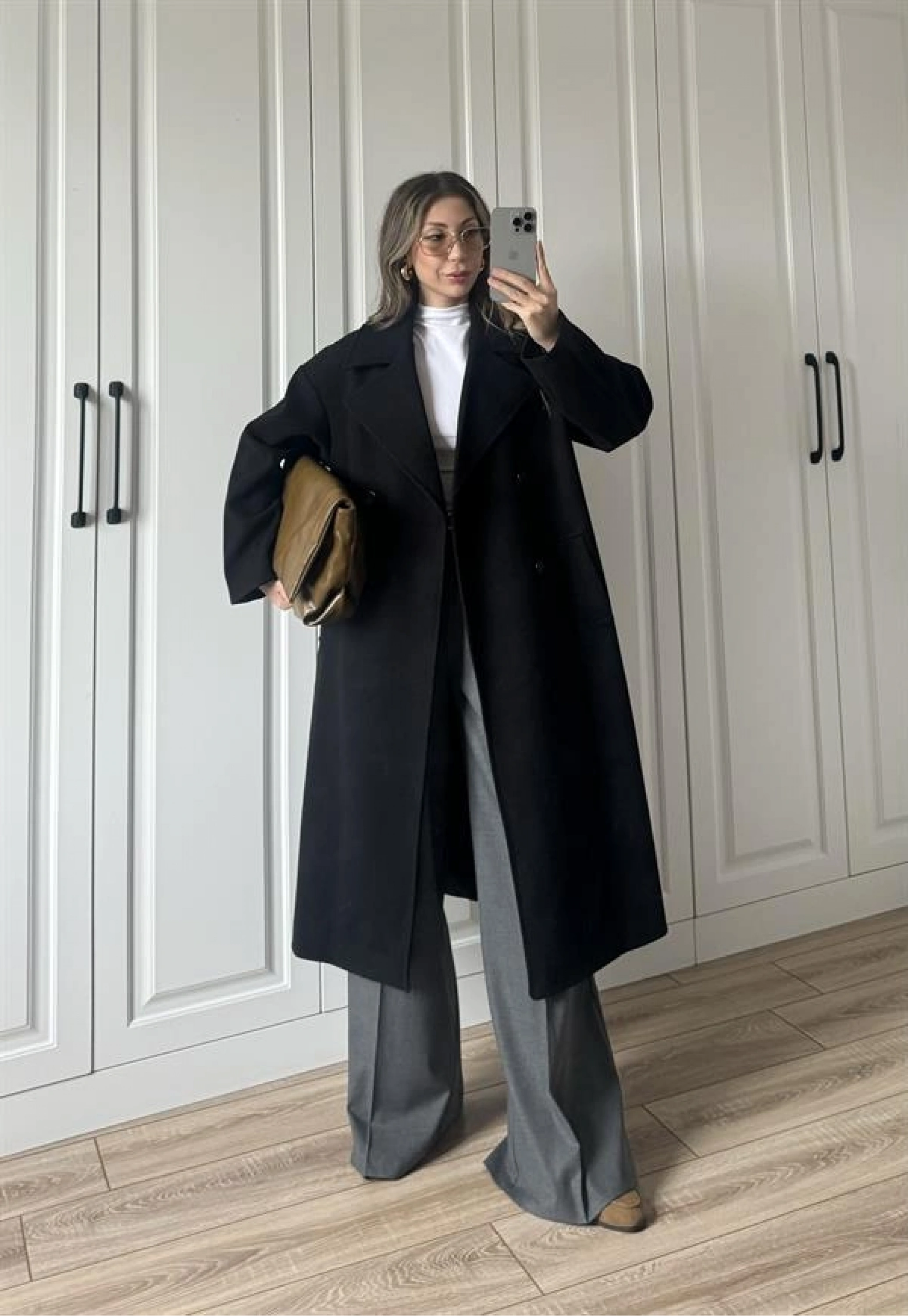Zr Model Oversize Siyah Kaşe Kaban