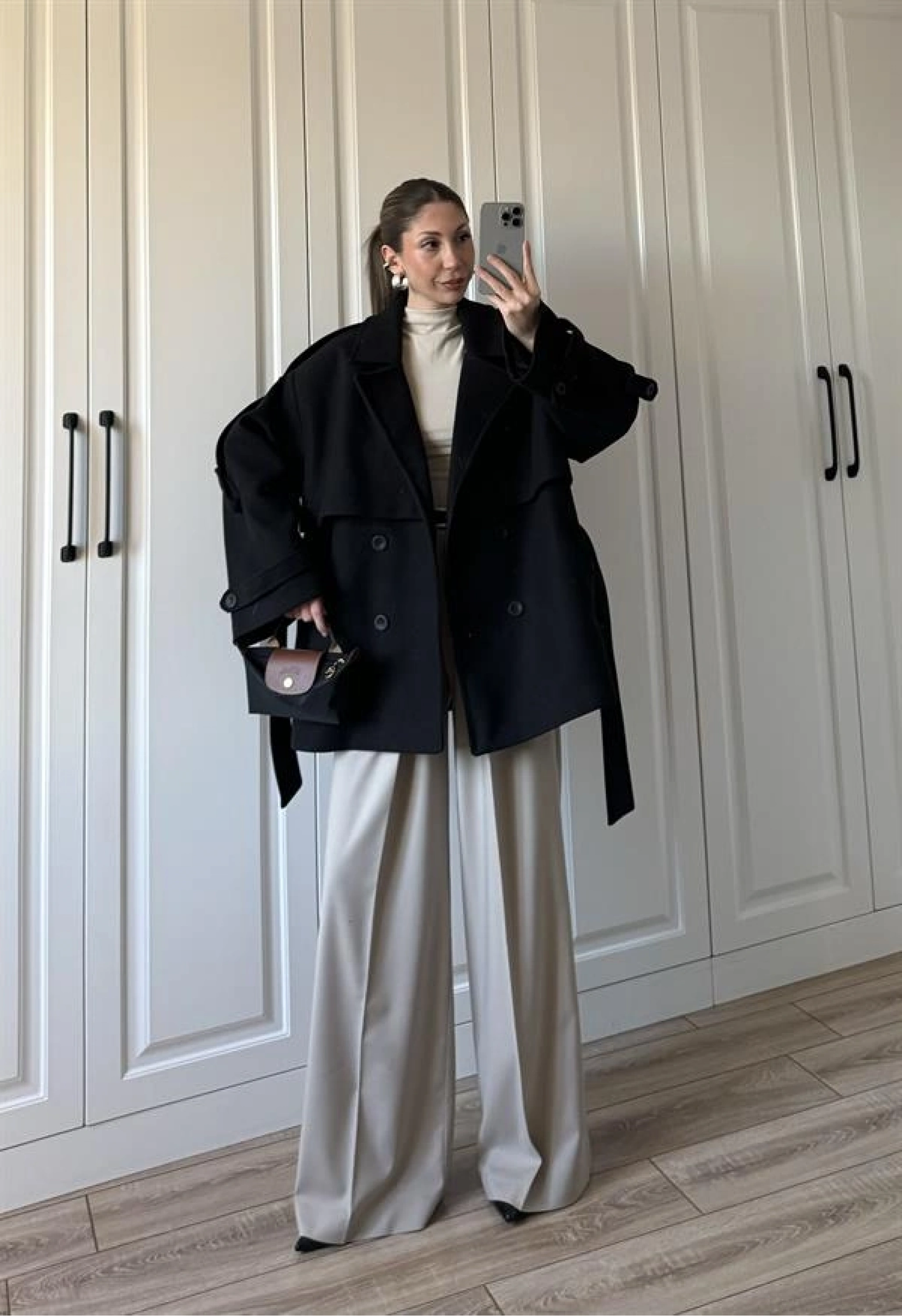 Zr Model Rose Oversize Siyah Kaşe Kaban