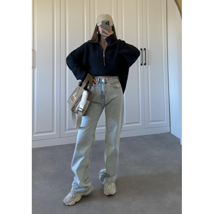 Açık Mavi Yüksekbel Palazzo Jean