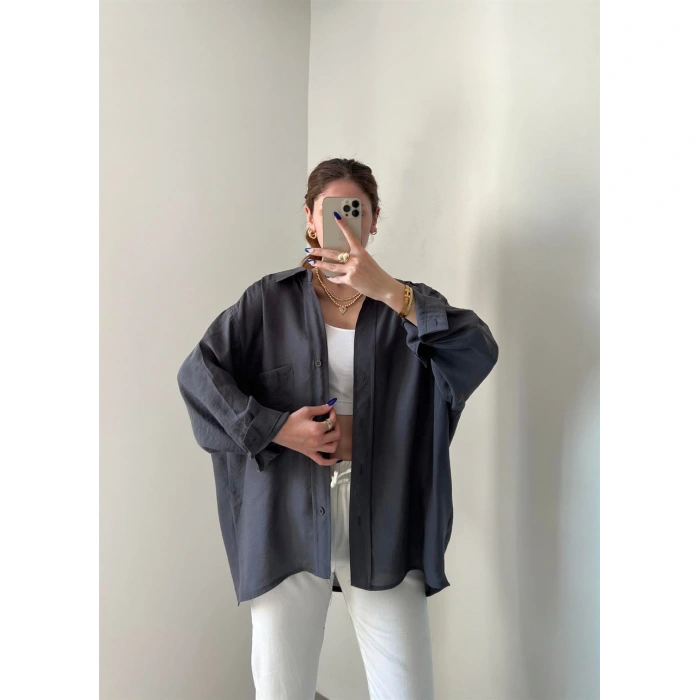 Antrasit Oversize Tensel Gömlek