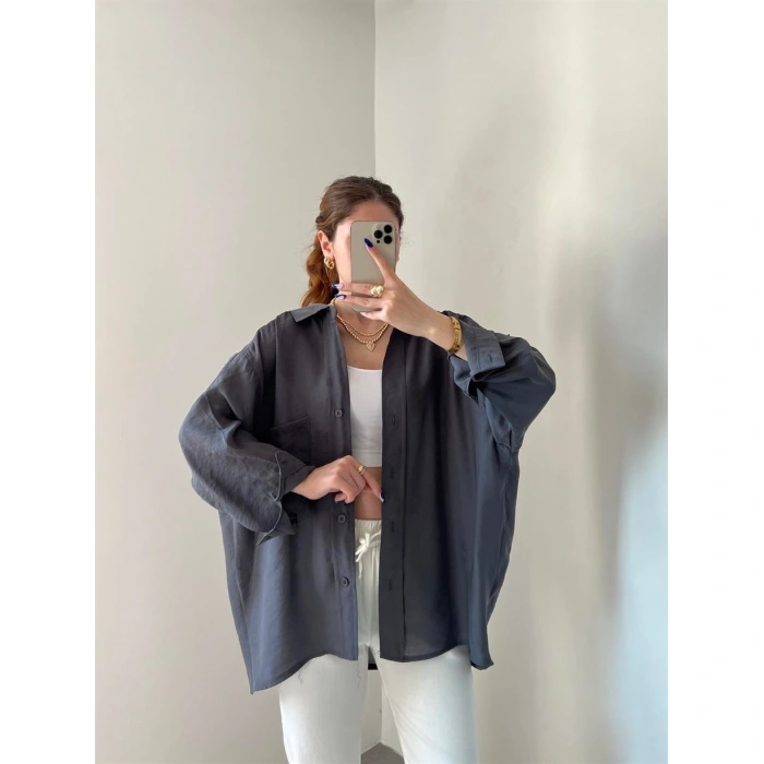 Antrasit Oversize Tensel Gömlek