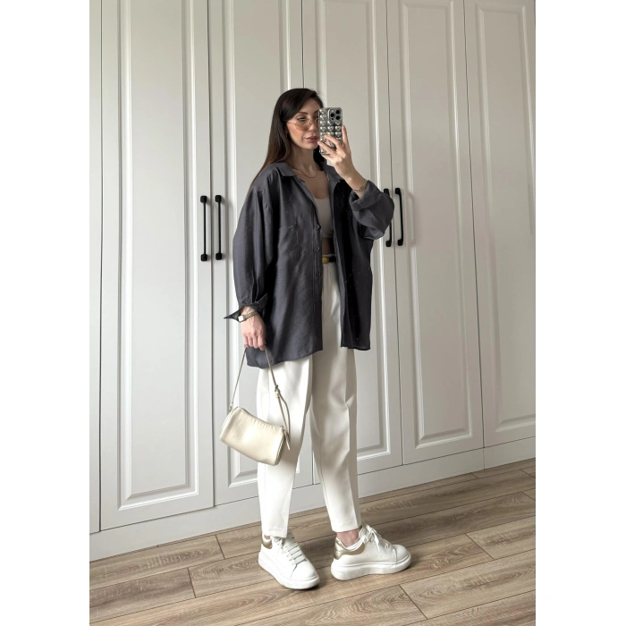 Antrasit Oversize Tensel Gömlek