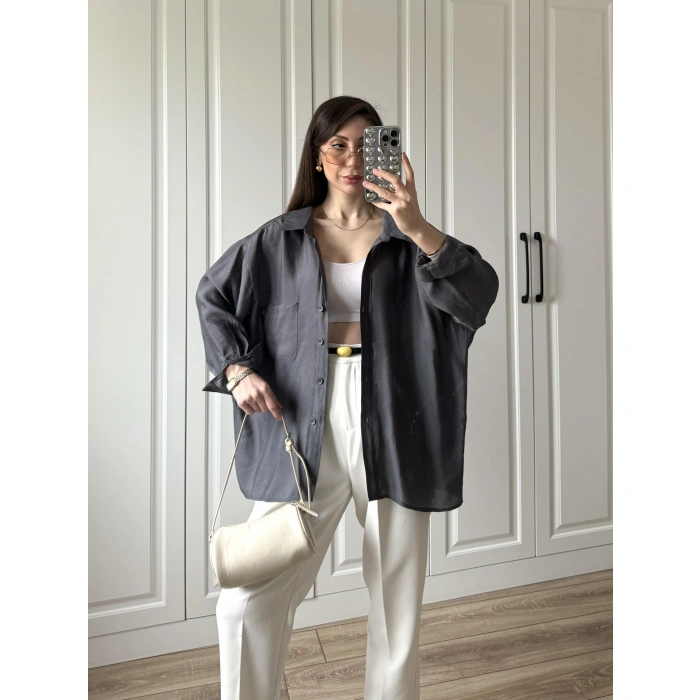 Antrasit Oversize Tensel Gömlek