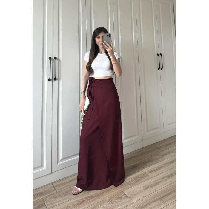 Anvelop Keten Uzun Bordo Etek