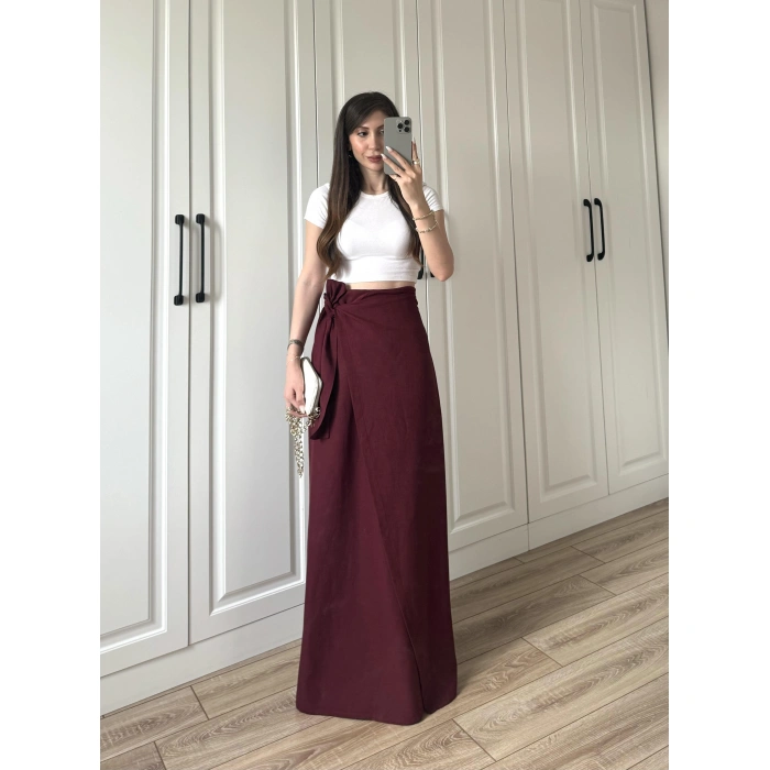 Anvelop Keten Uzun Bordo Etek