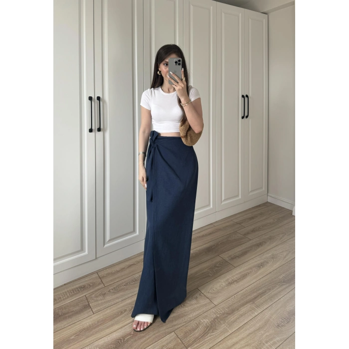 Anvelop Keten Uzun Lacivert Etek