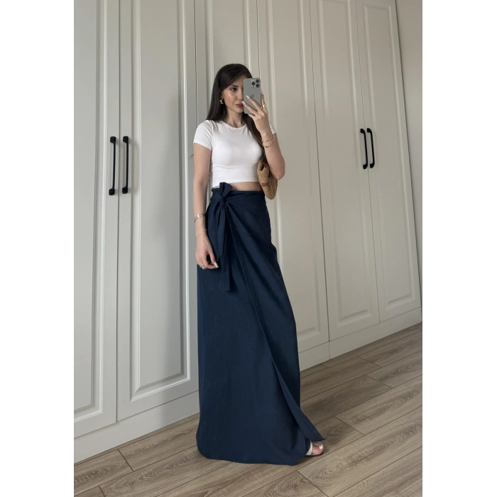 Anvelop Keten Uzun Lacivert Etek