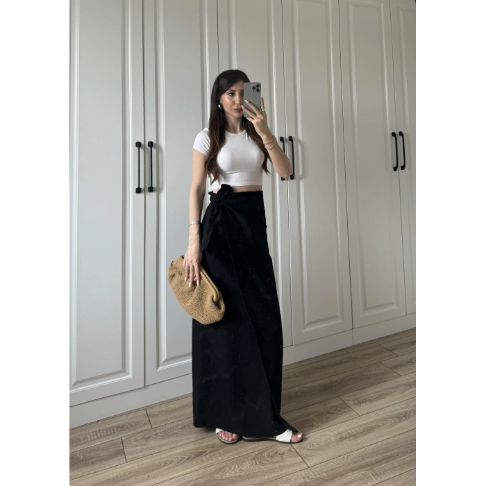 Anvelop Keten Uzun Siyah Etek
