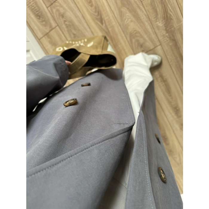 Aria Kuşaklı Astarlı Premium Antrasit Trençkot