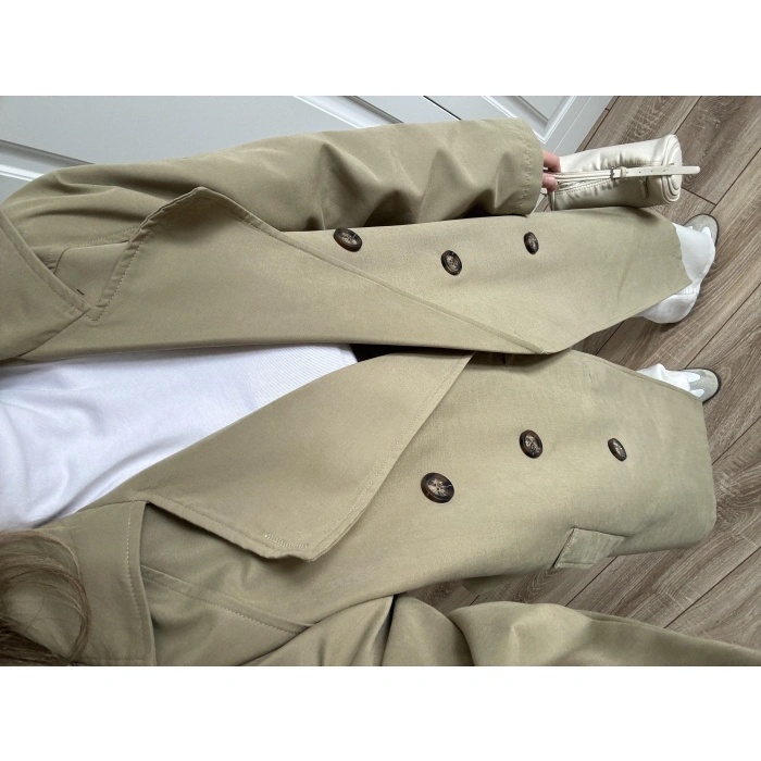 Aria Kuşaklı Astarlı Premium Haki Trençkot