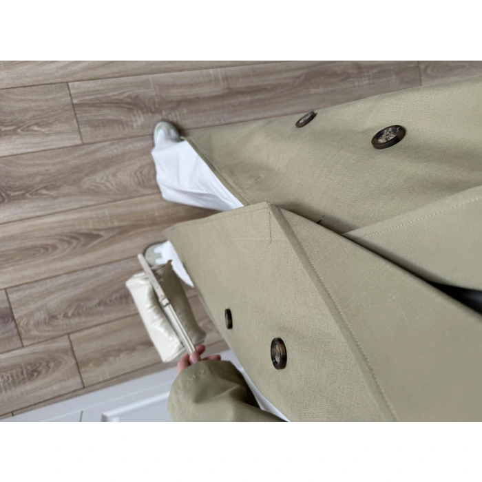 Aria Kuşaklı Astarlı Premium Haki Trençkot