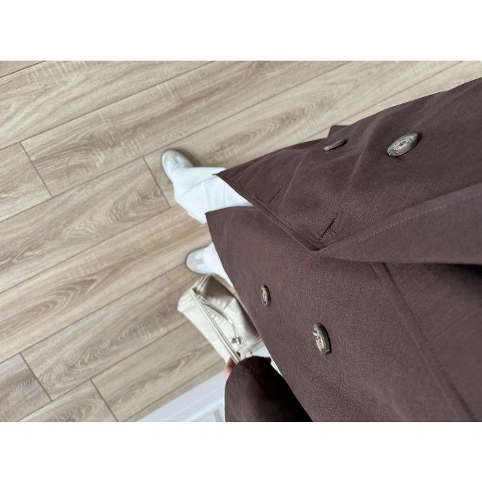 Aria Kuşaklı Astarlı Premium Kahve Trençkot