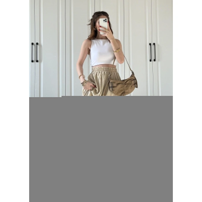 Bej Krinkıl Gofre Astarlı Etek