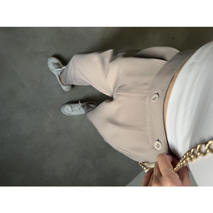 Beli Çift Düğme Detaylı Gri Kumaş Pantolon