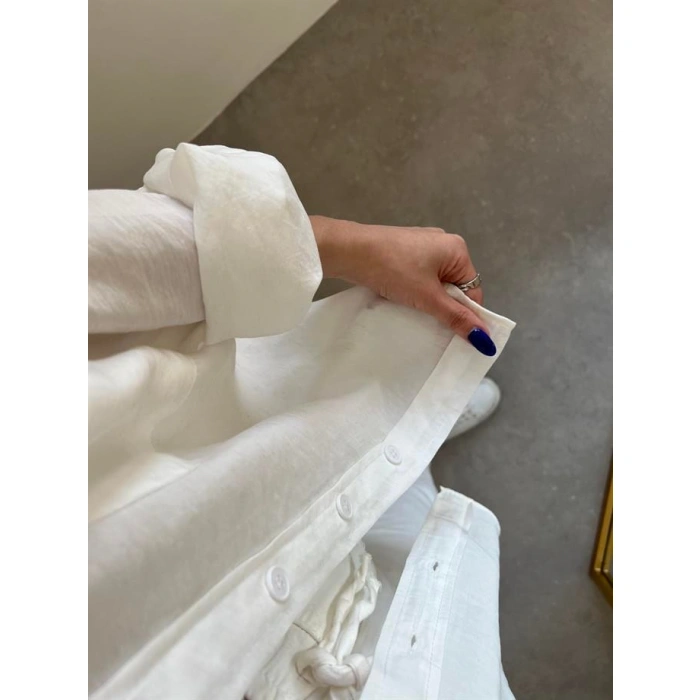 Beyaz Oversize Tensel Gömlek